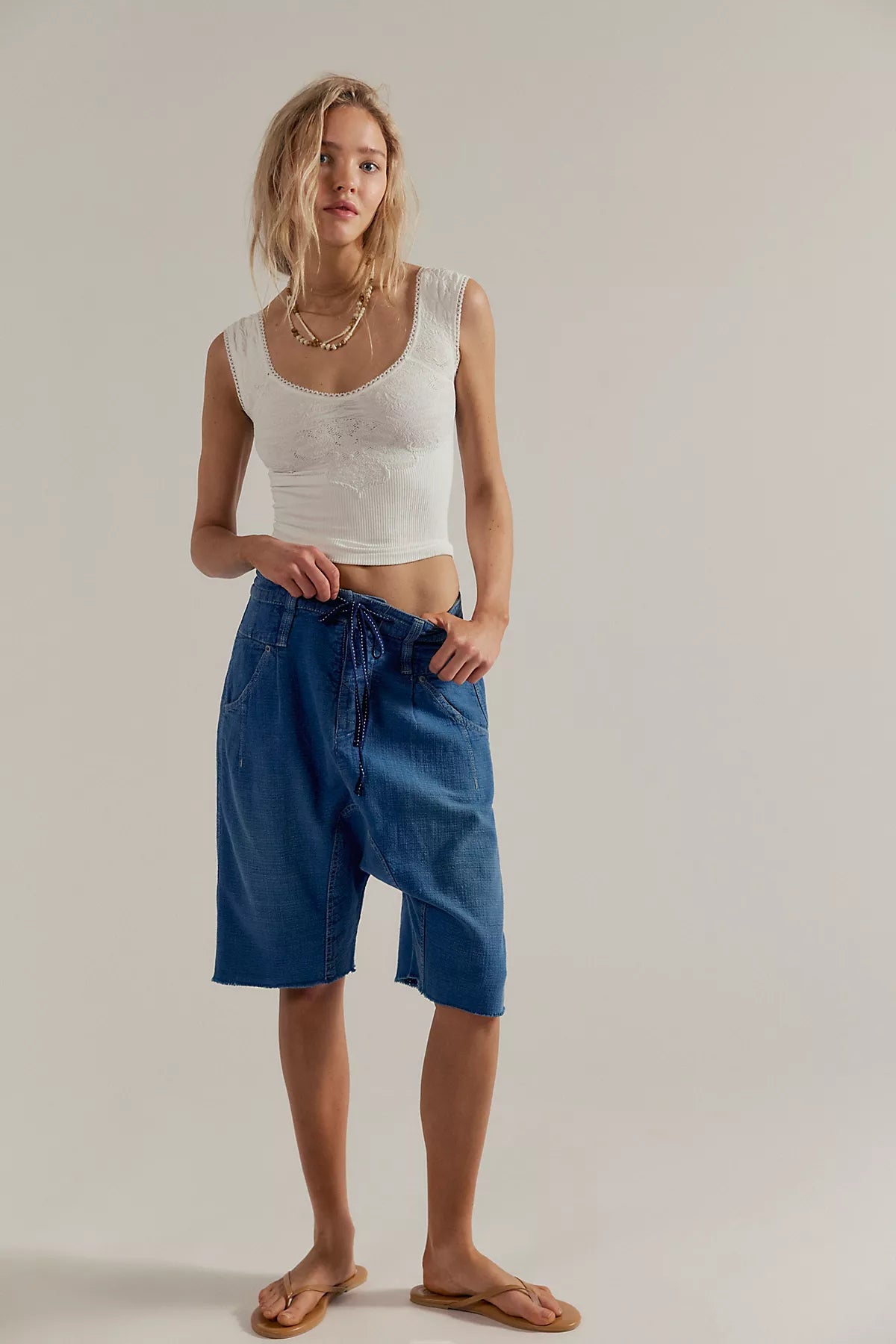 We The Free Sage Denim Harem Shorts