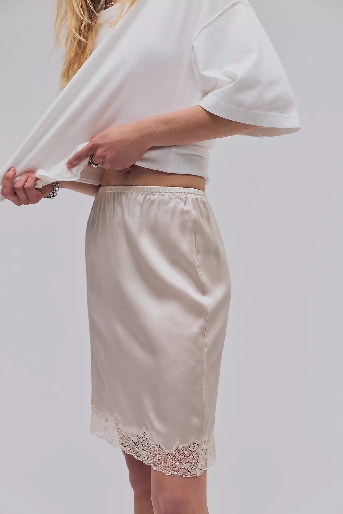 Only Hearts Silk Charmeuse Knee-Length Slip Skirt