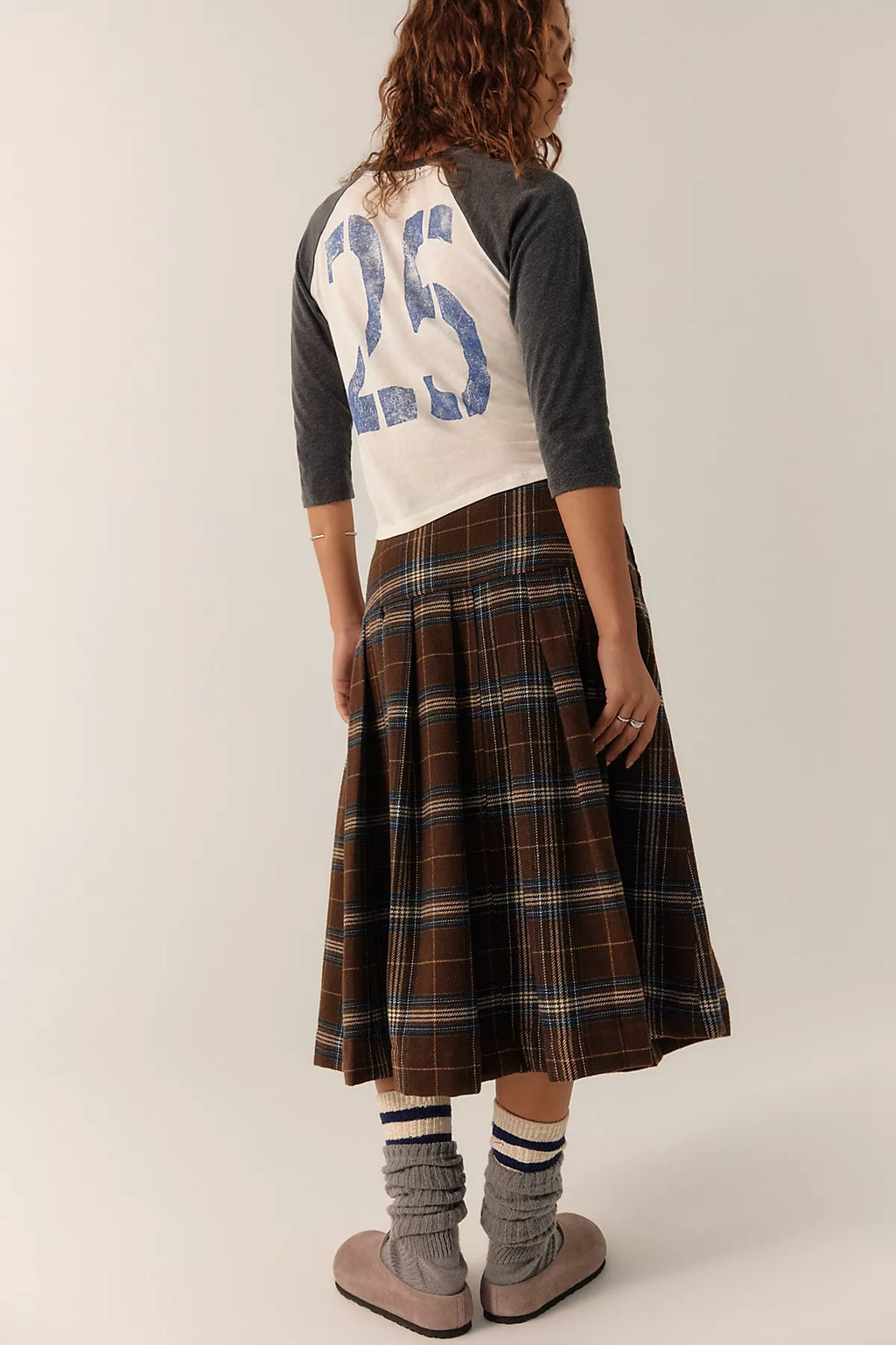We The Free Skipper Pleated Plaid Midi Skirt
