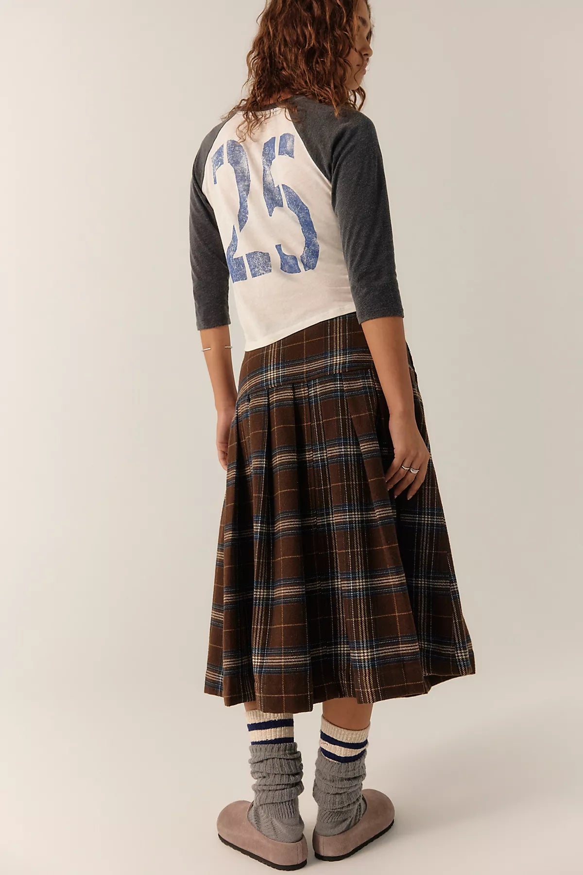 We The Free Skipper Pleated Plaid Midi Skirt