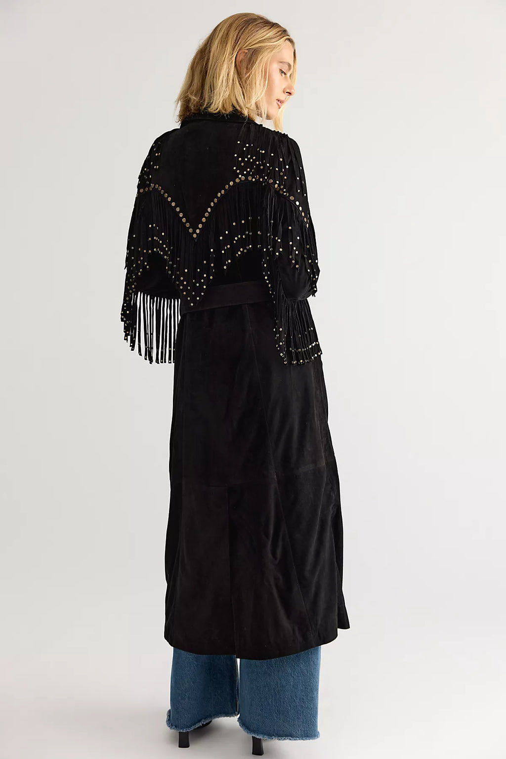 Understated Leather Fringe Suede Trench Coat