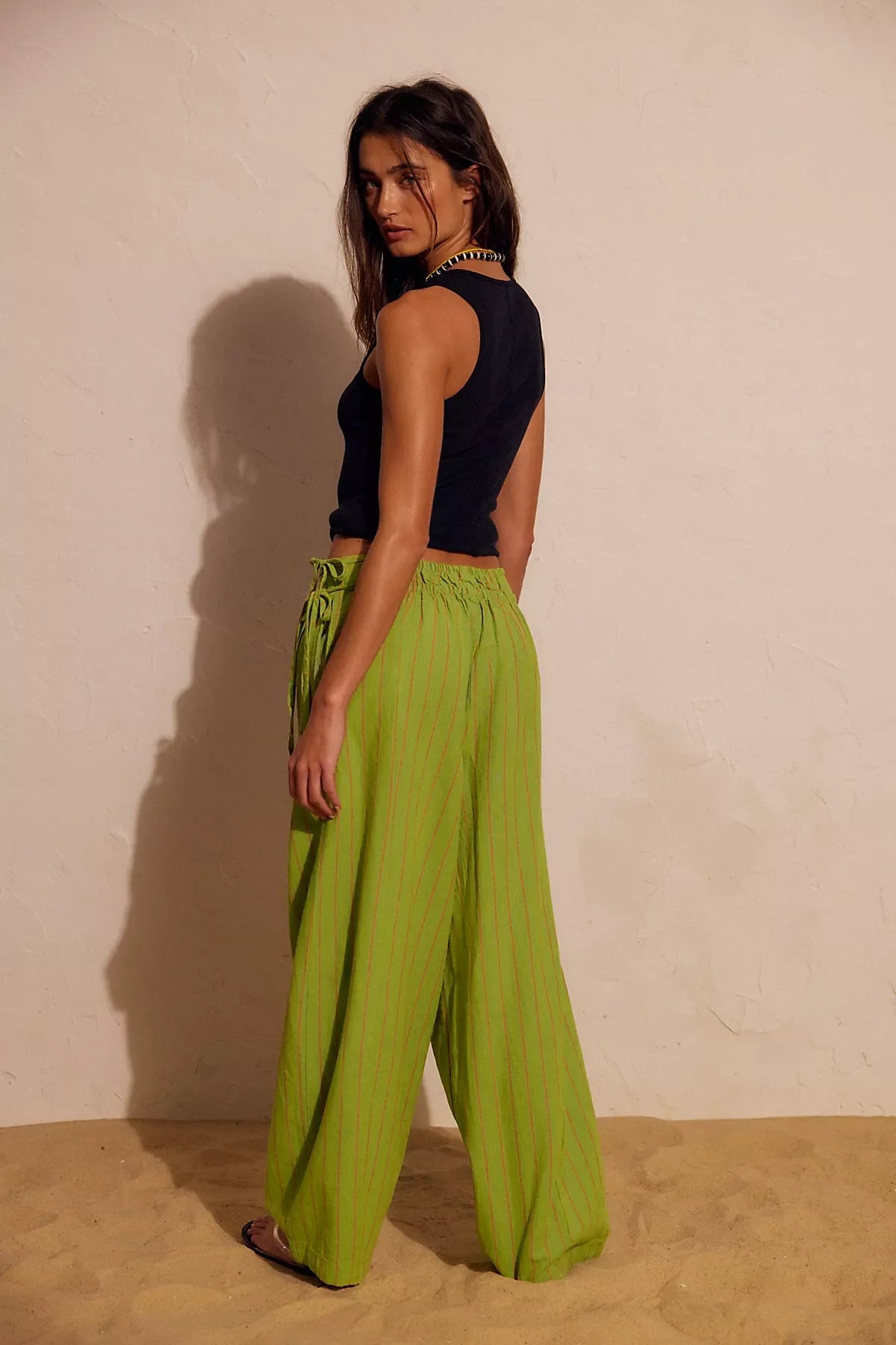Sun Dazed Cotton-Linen Striped Pants