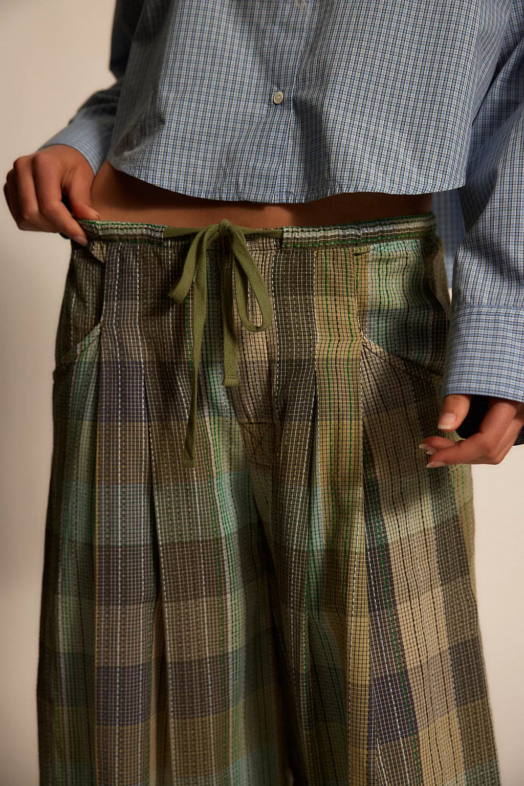 Telluride Wide-Leg Crop Pull-On Madras Pants