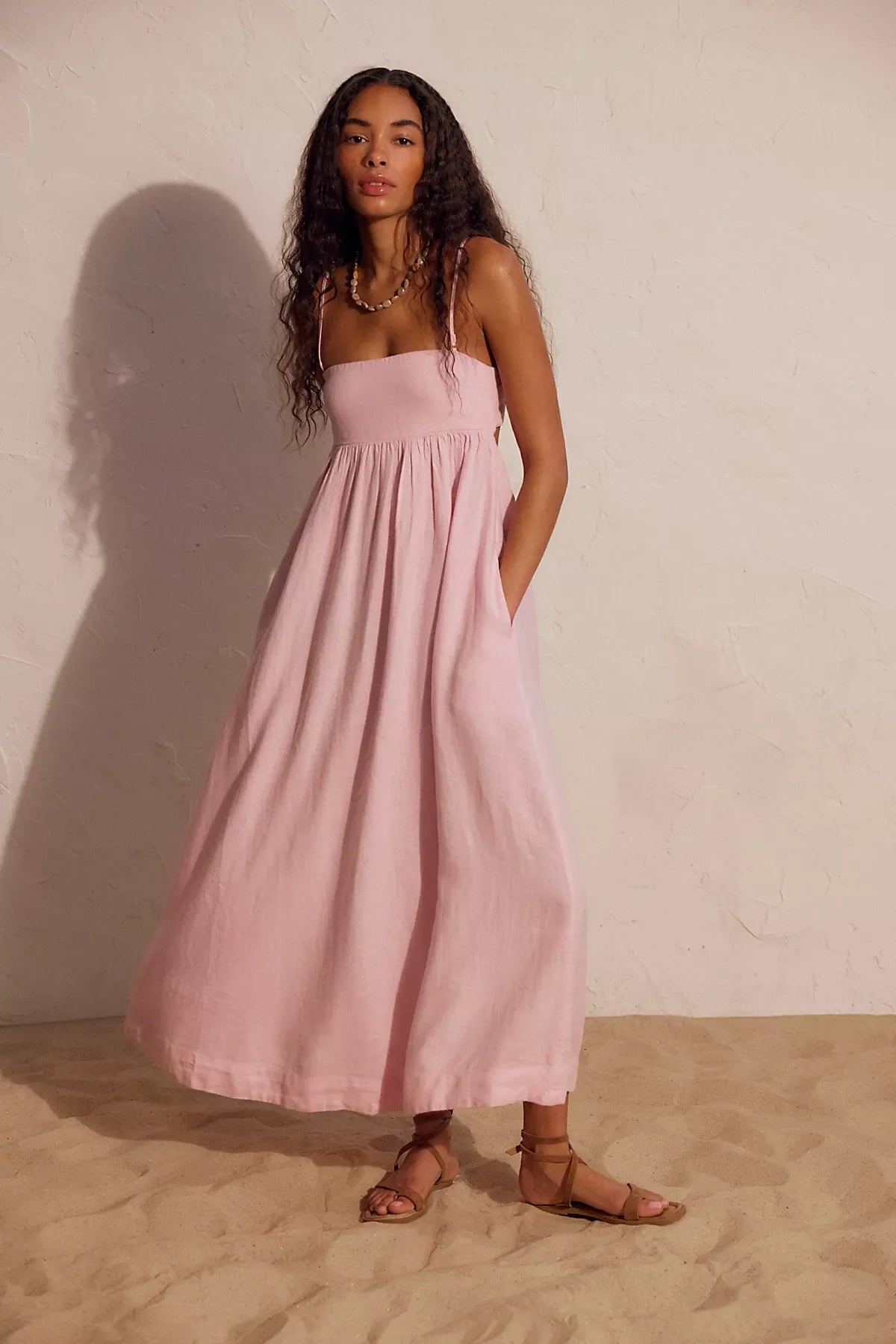 Sandshell Linen Halo Babydoll Midi Dress