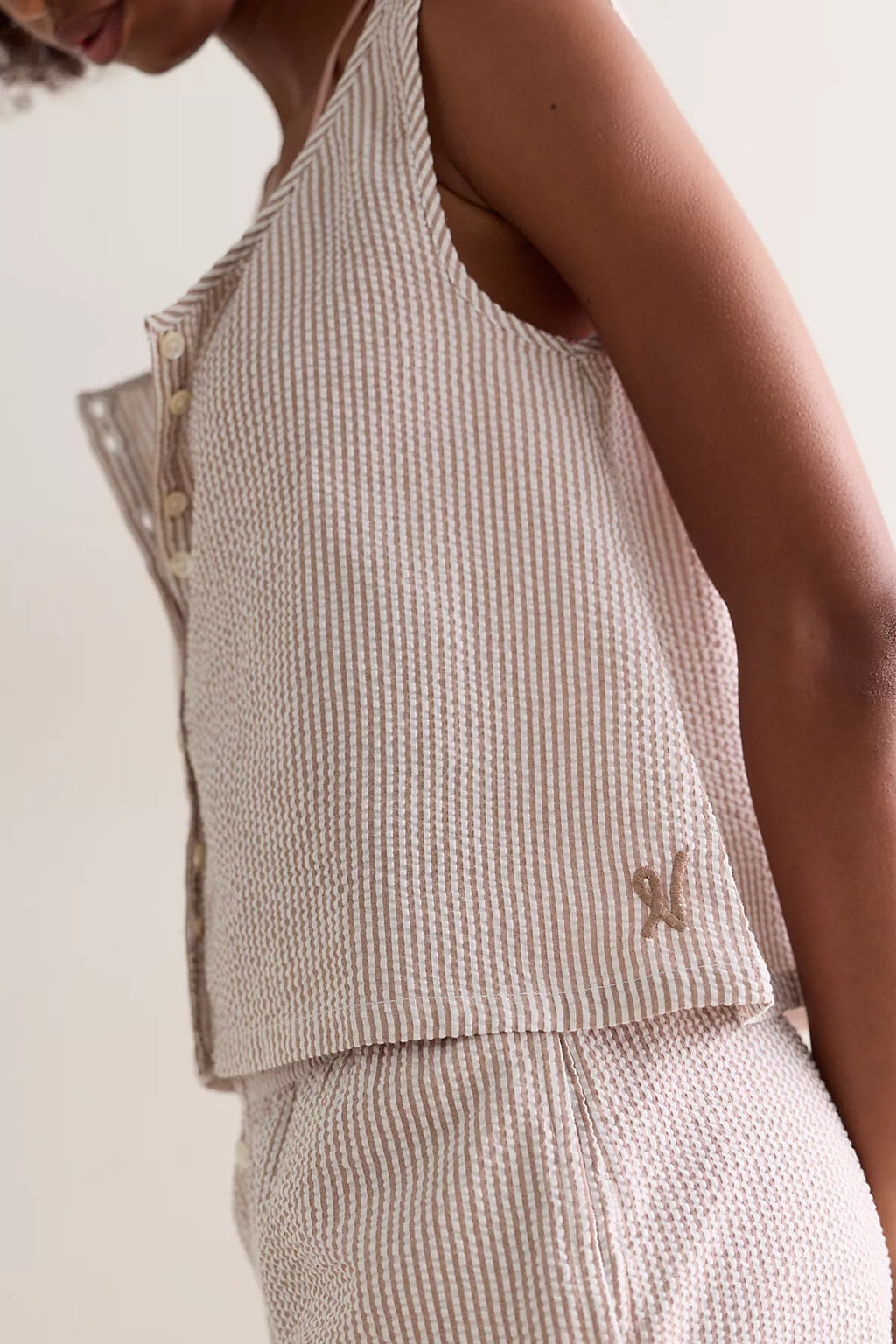 Nudea Cotton Seersucker Button-Down Tank