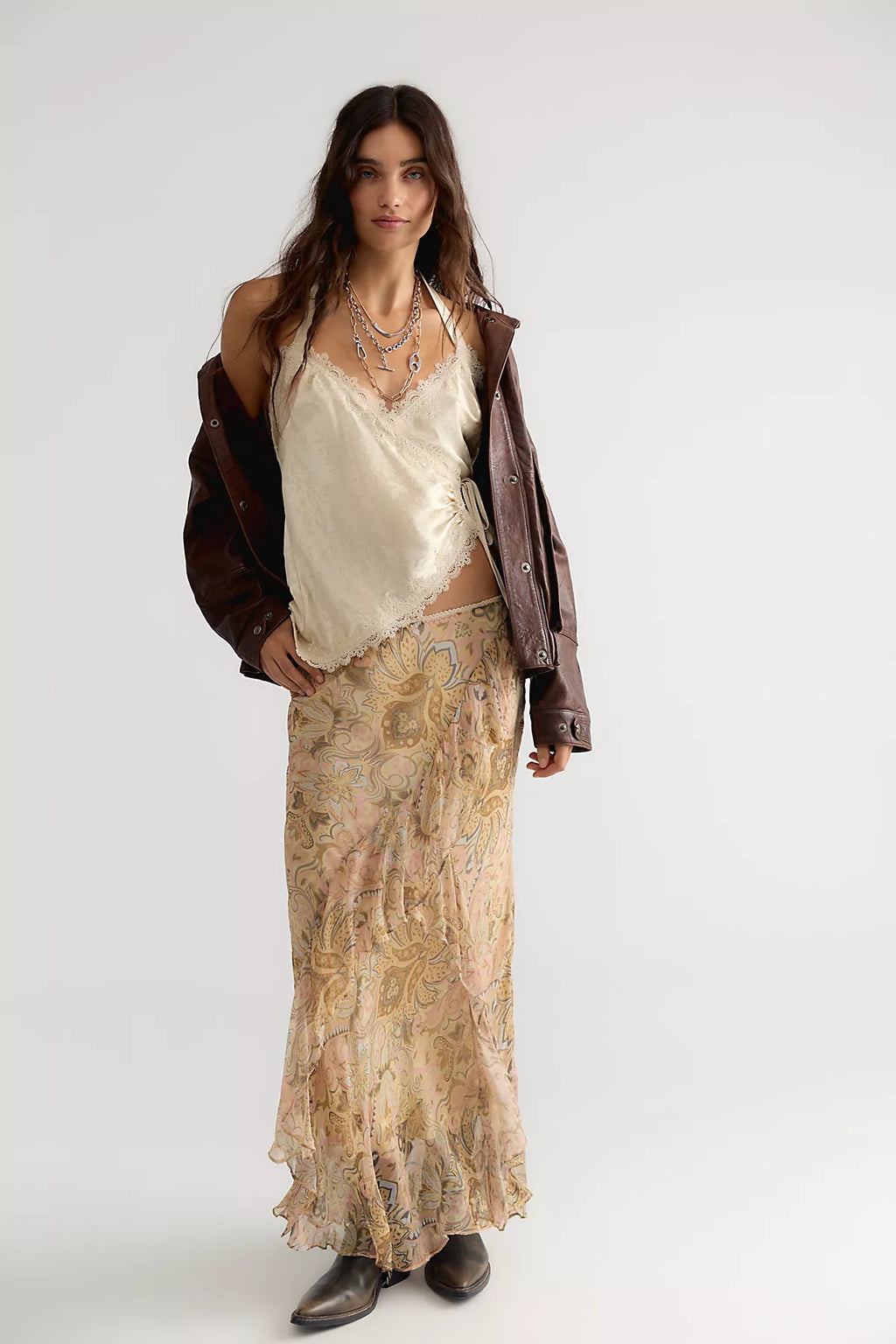 Spell Damask Ruffle Midi Skirt