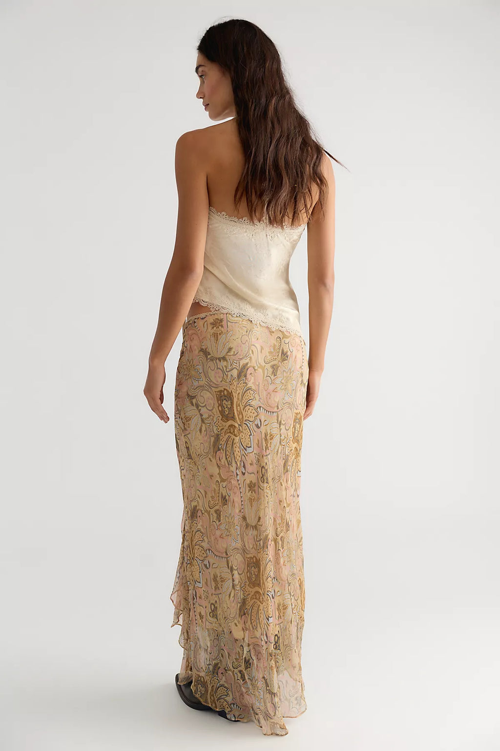 Spell Damask Ruffle Midi Skirt