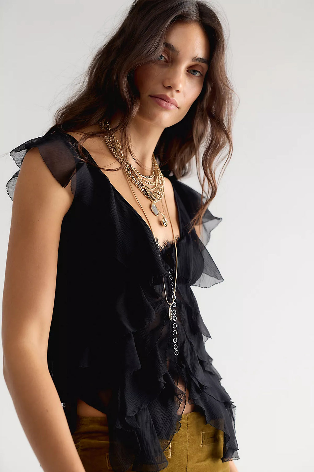 LoveShackFancy Elvareen Silk Ruffle Top