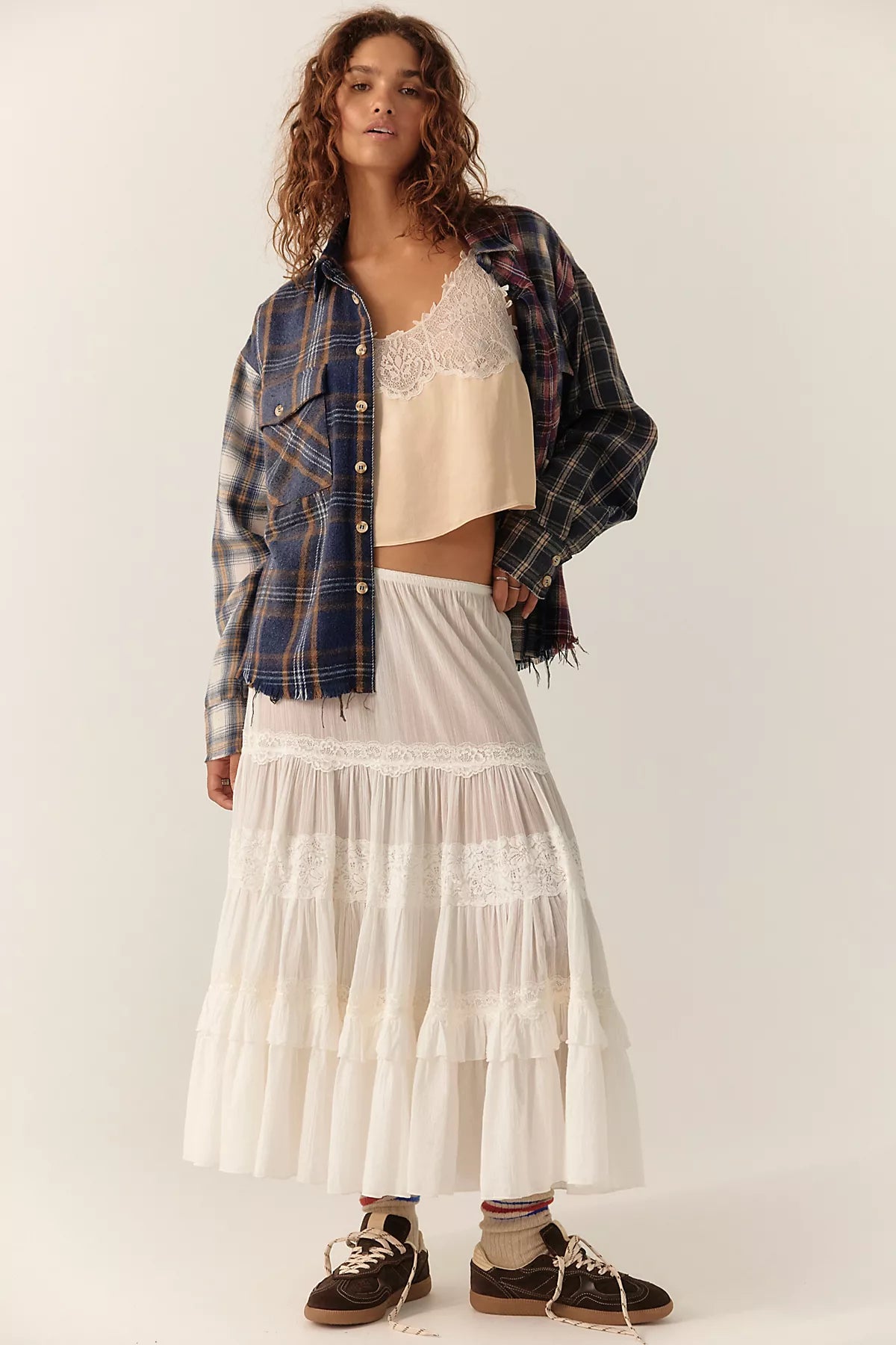 The Tales Cut Off Patchwork Check Button Down Shirt