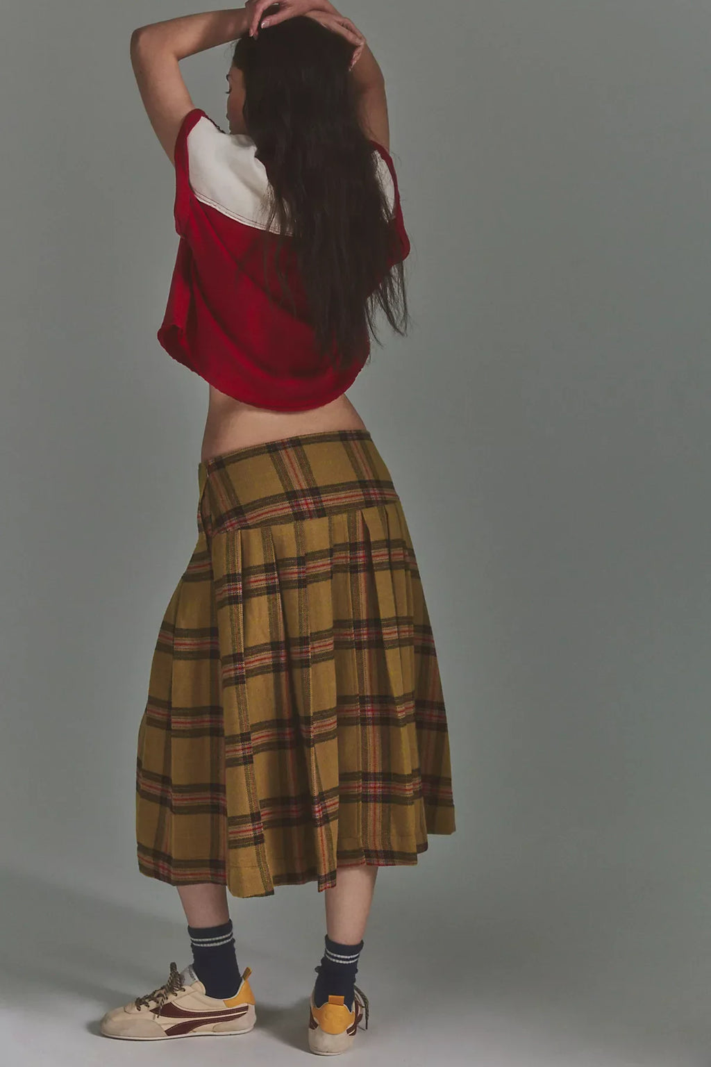 We The Free Skipper Pleated Plaid Midi Skirt