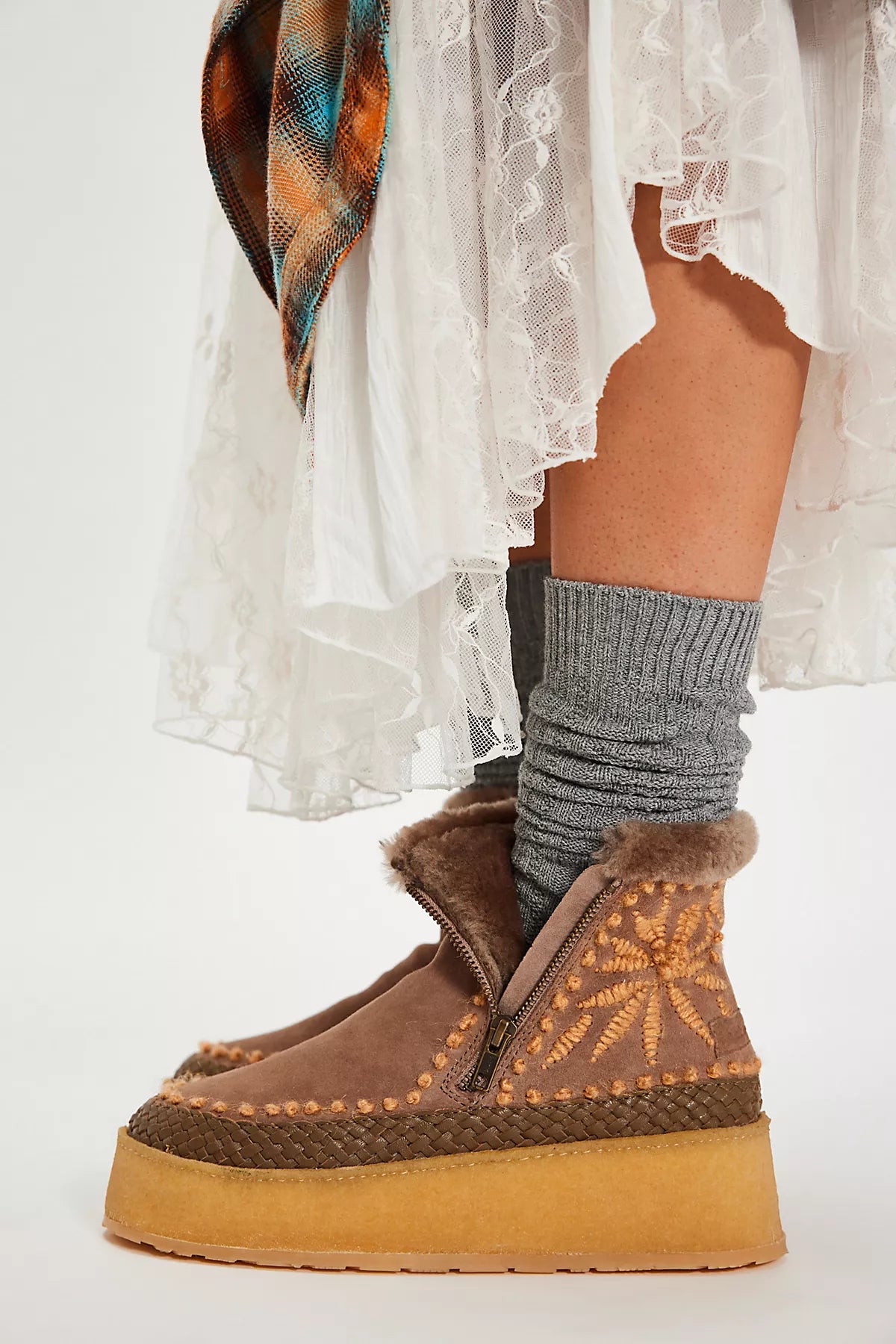 Setsu Platform Floral Stitched Boots