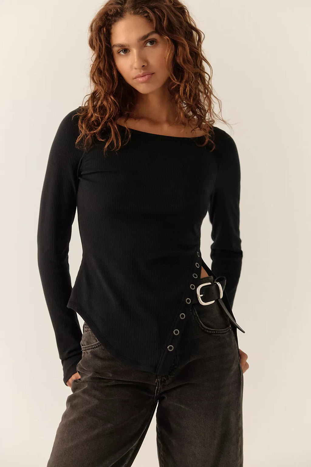 Over You Asymmetric Long Sleeve Top