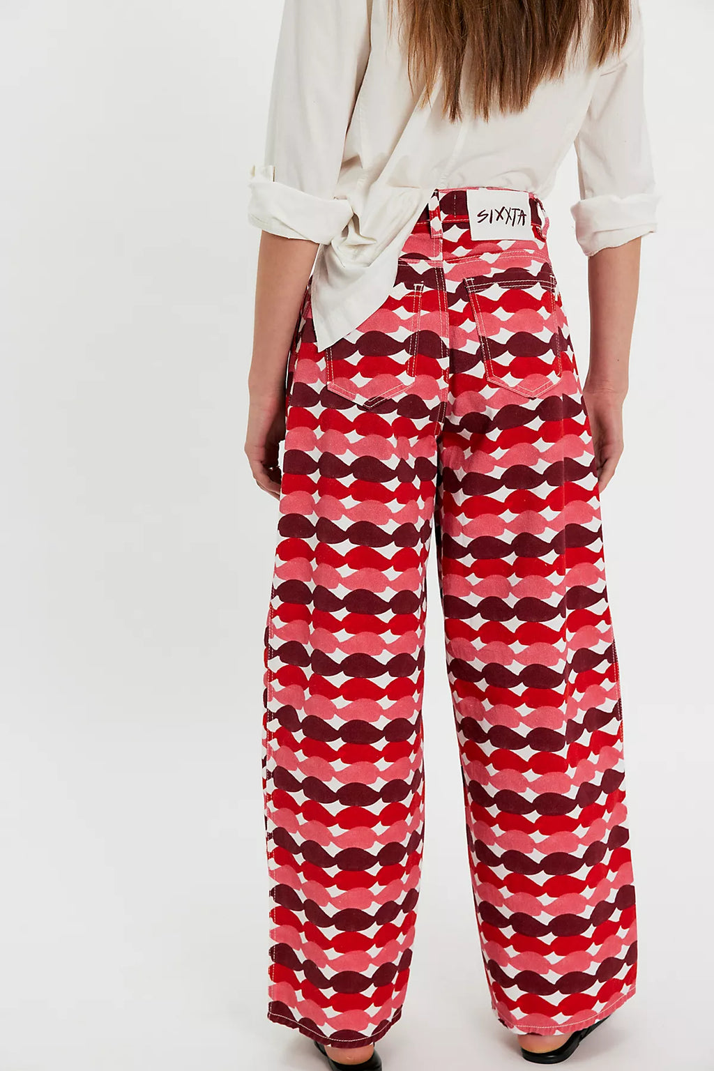 Sixxta Red Glased Balloon Jeans
