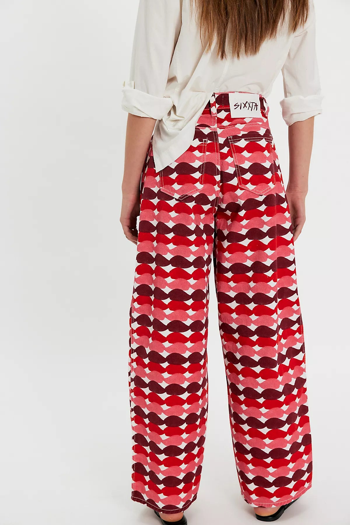 Sixxta Red Glased Balloon Jeans