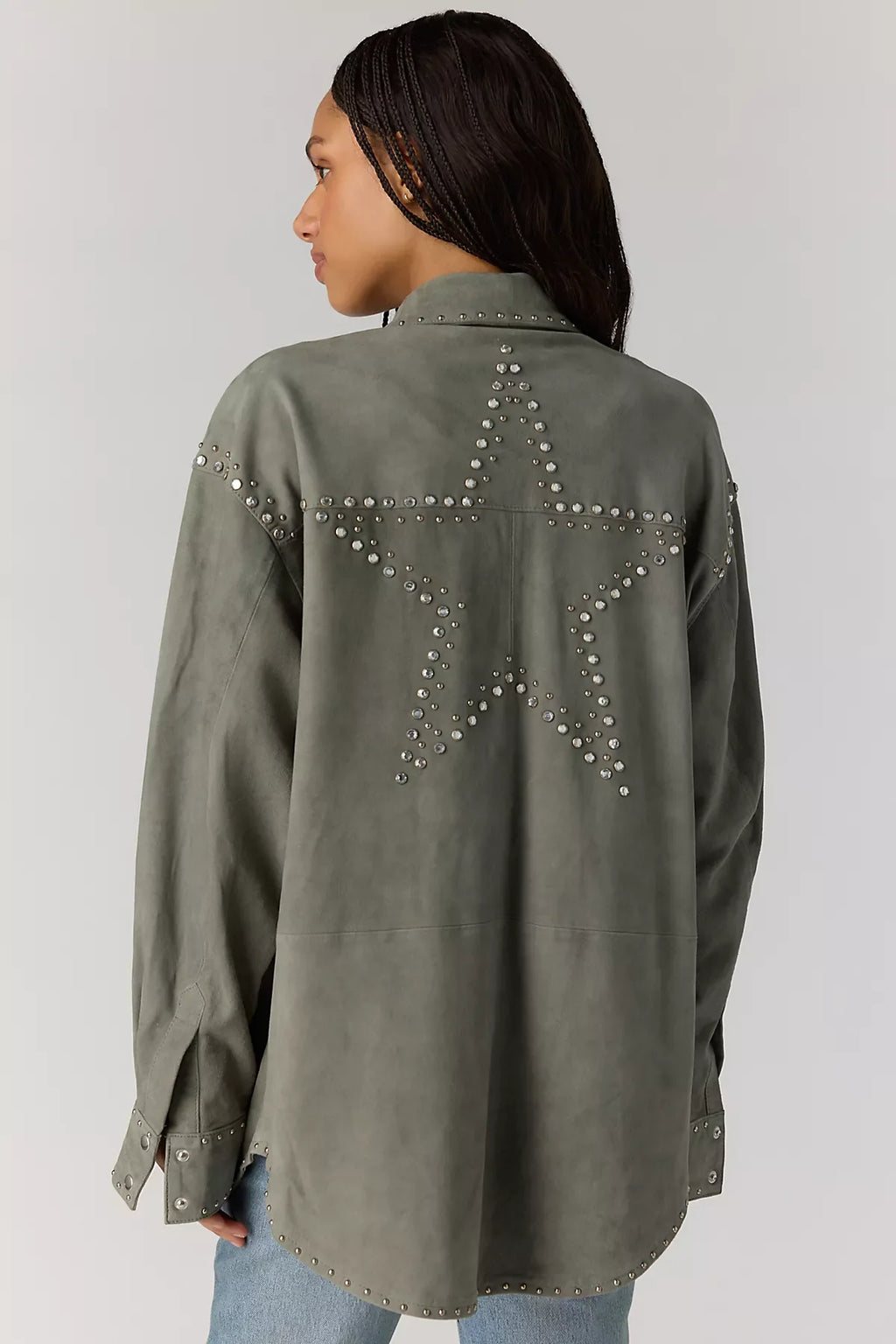 Understated Leather Starburst Shirt Jacket
