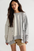 Asparagus Asymmetrical Snap Sweatshirt