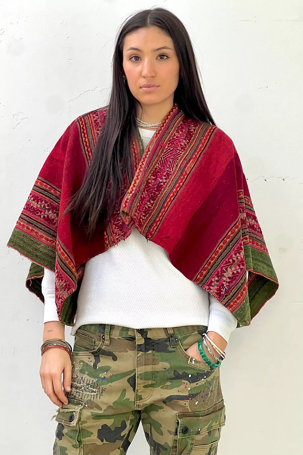 Anna Corinna Reworked Vintage Hand Woven Poncho Top