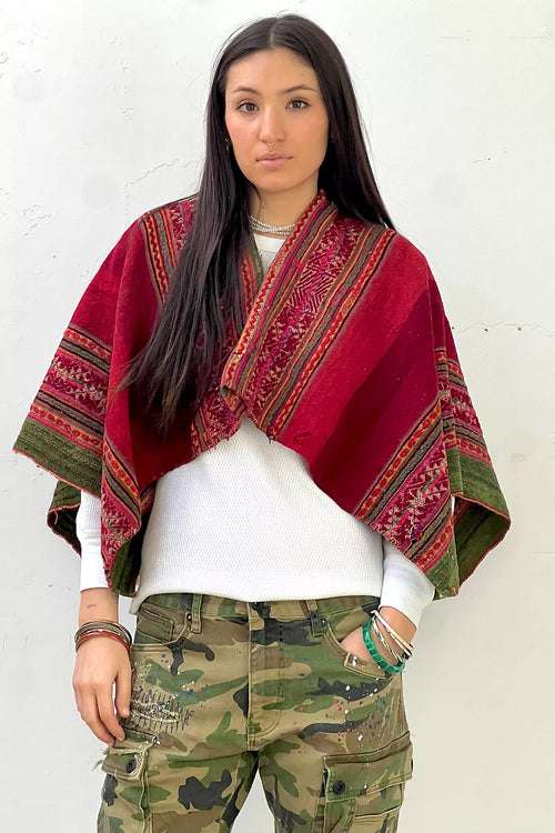 Anna Corinna Reworked Vintage Hand Woven Poncho Top