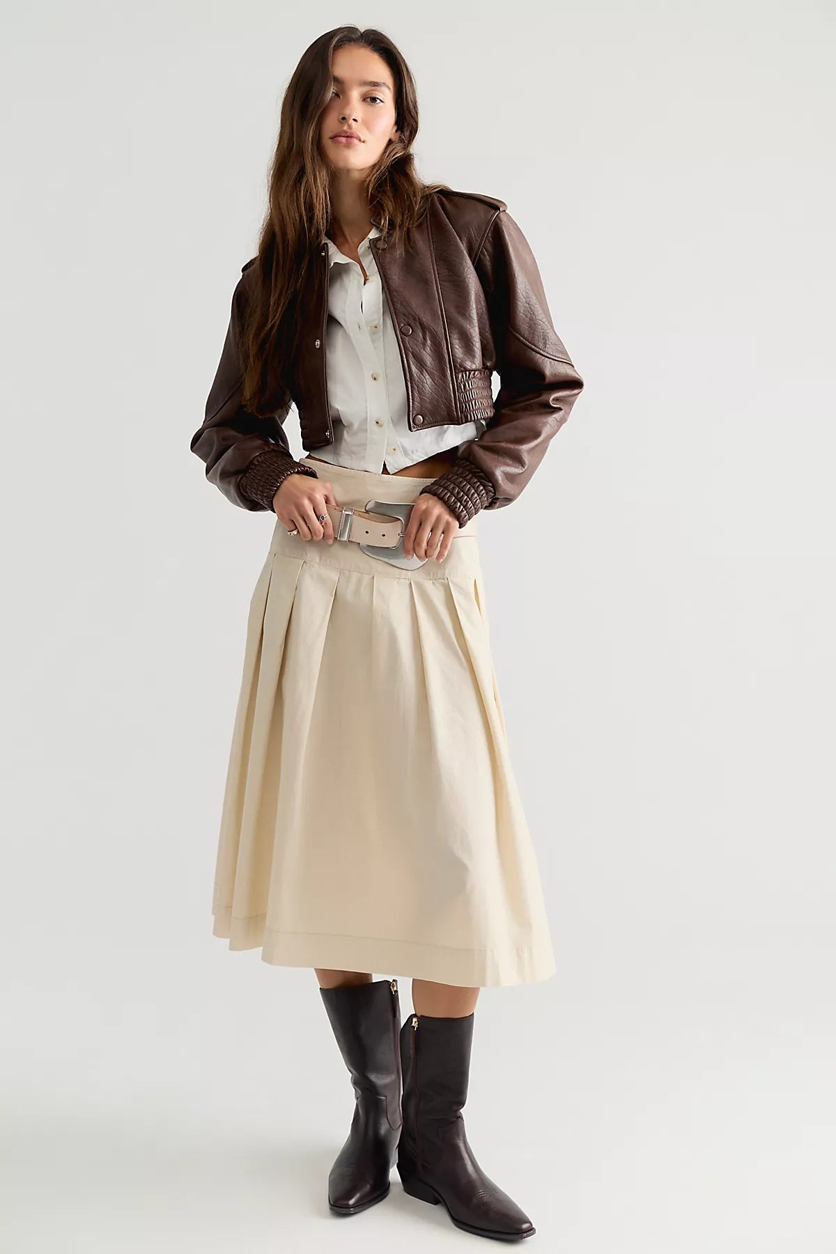 Understated Leather Cropped Bomber Jacket