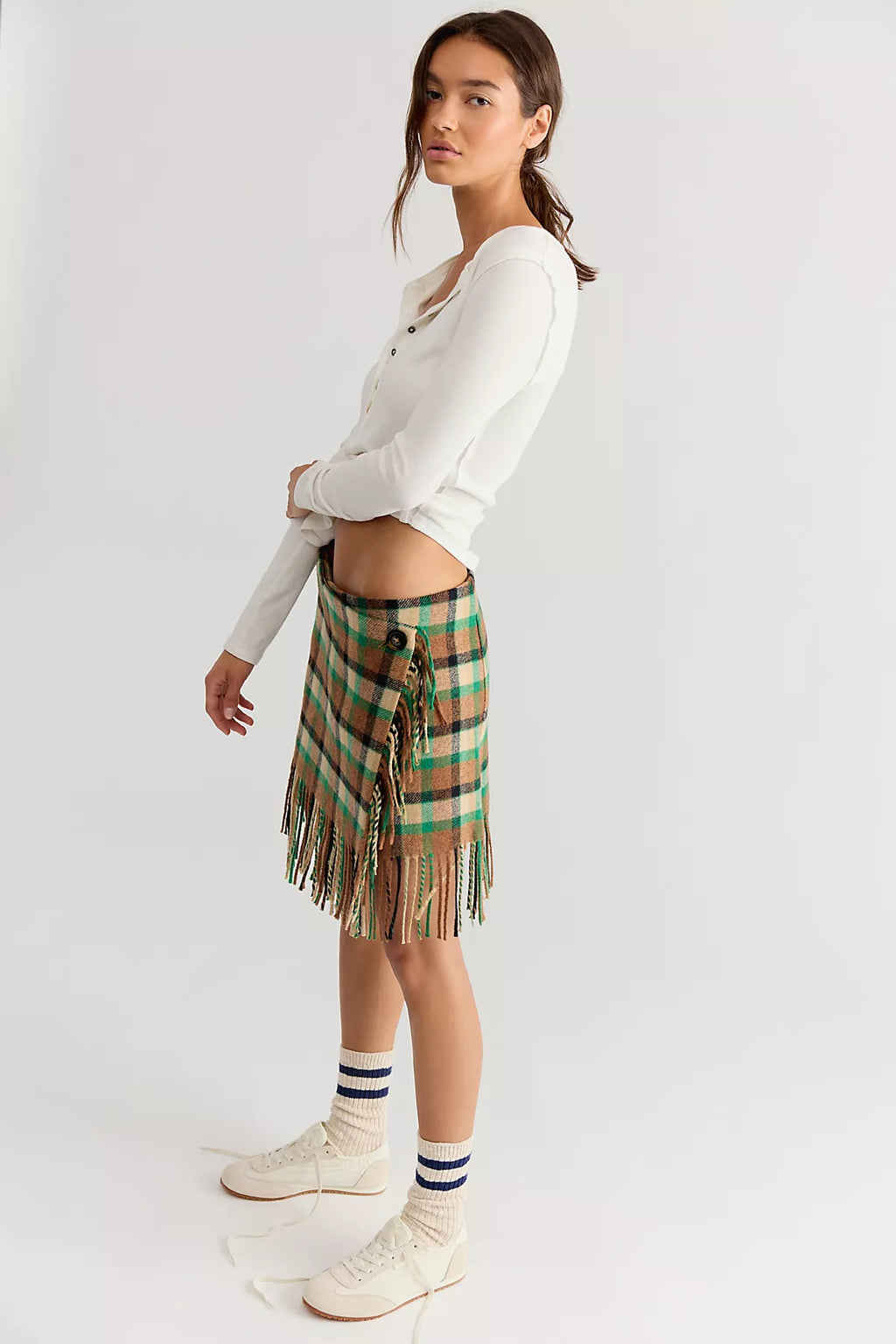 Rodebjer Aera Check Fringe Skirt