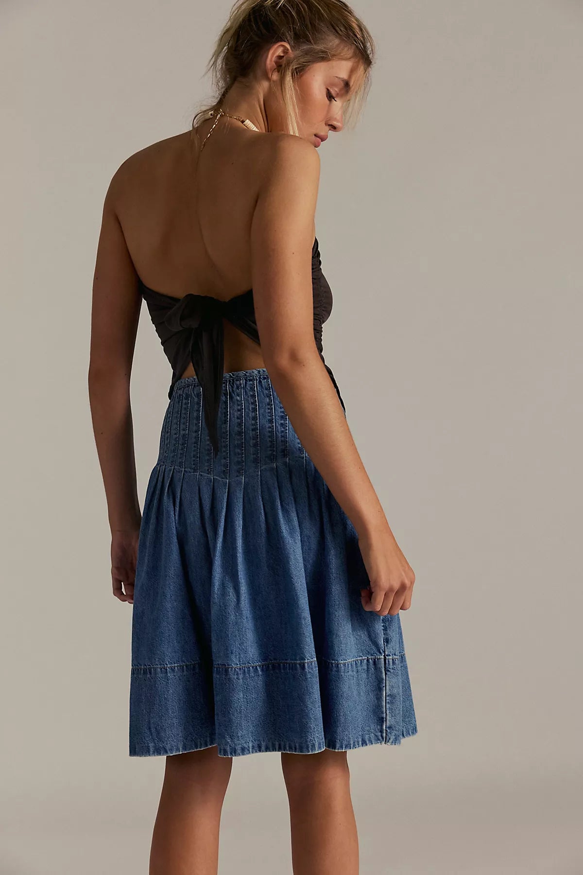 We The Free Peyton Pintuck Denim Midi Skirt