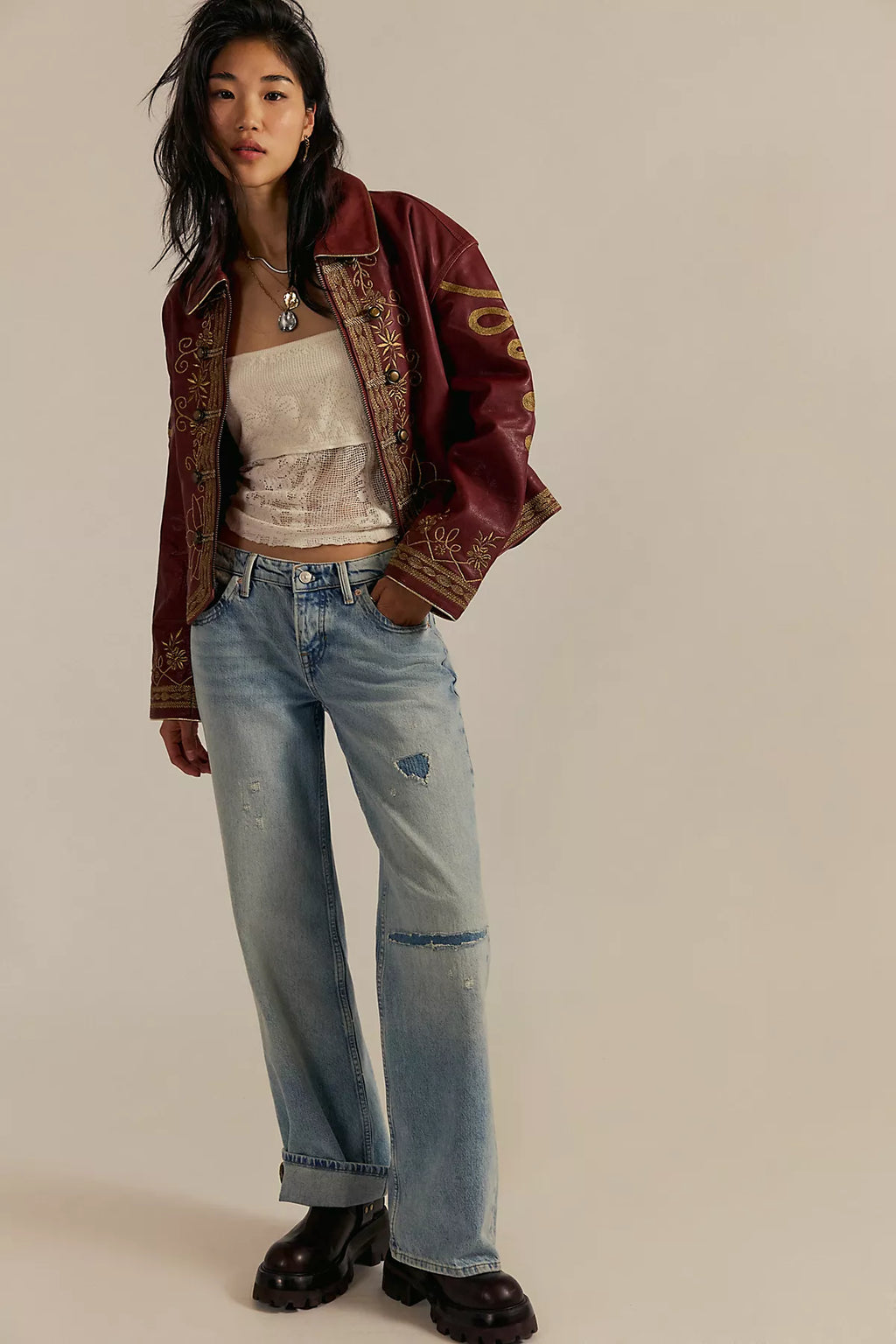 We The Free Lana Leather Band Jacket