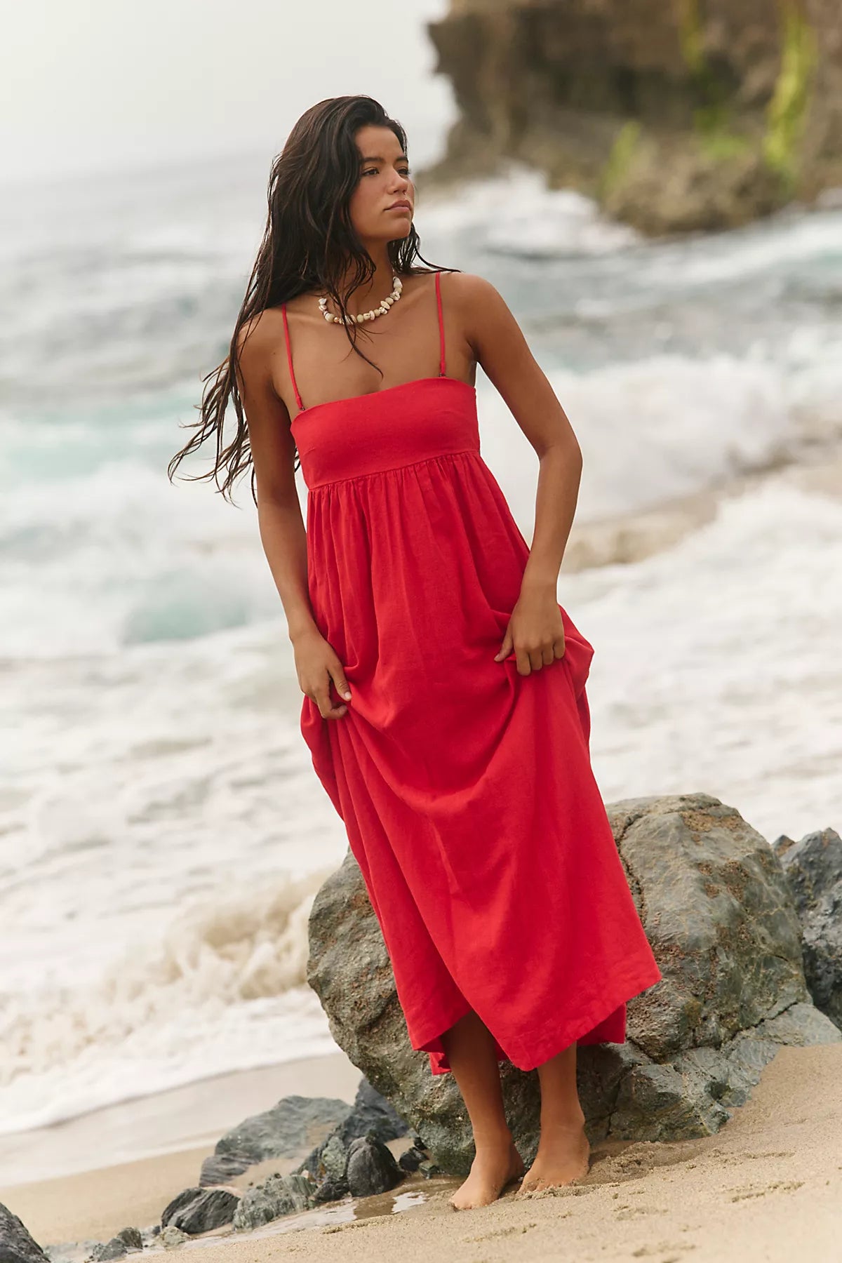 Sandshell Linen Halo Babydoll Midi Dress