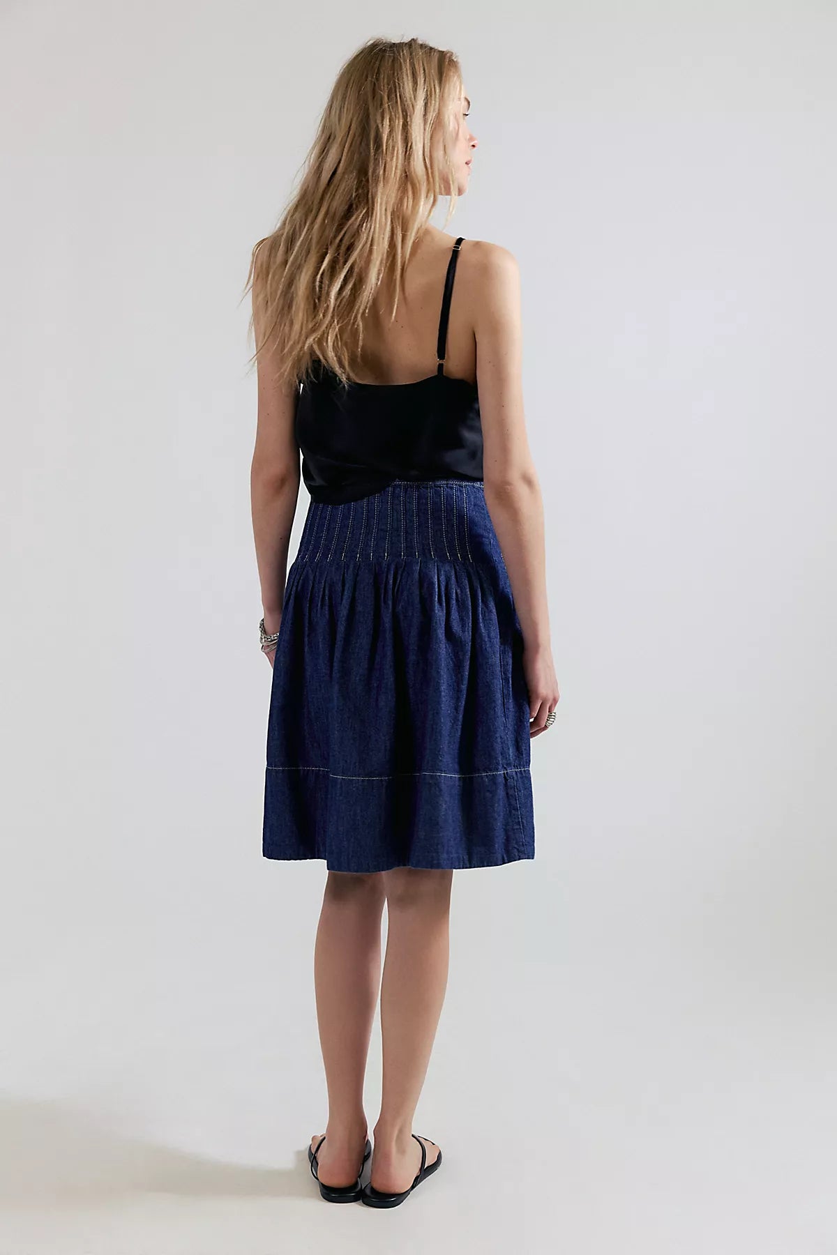 We The Free Peyton Pintuck Denim Midi Skirt