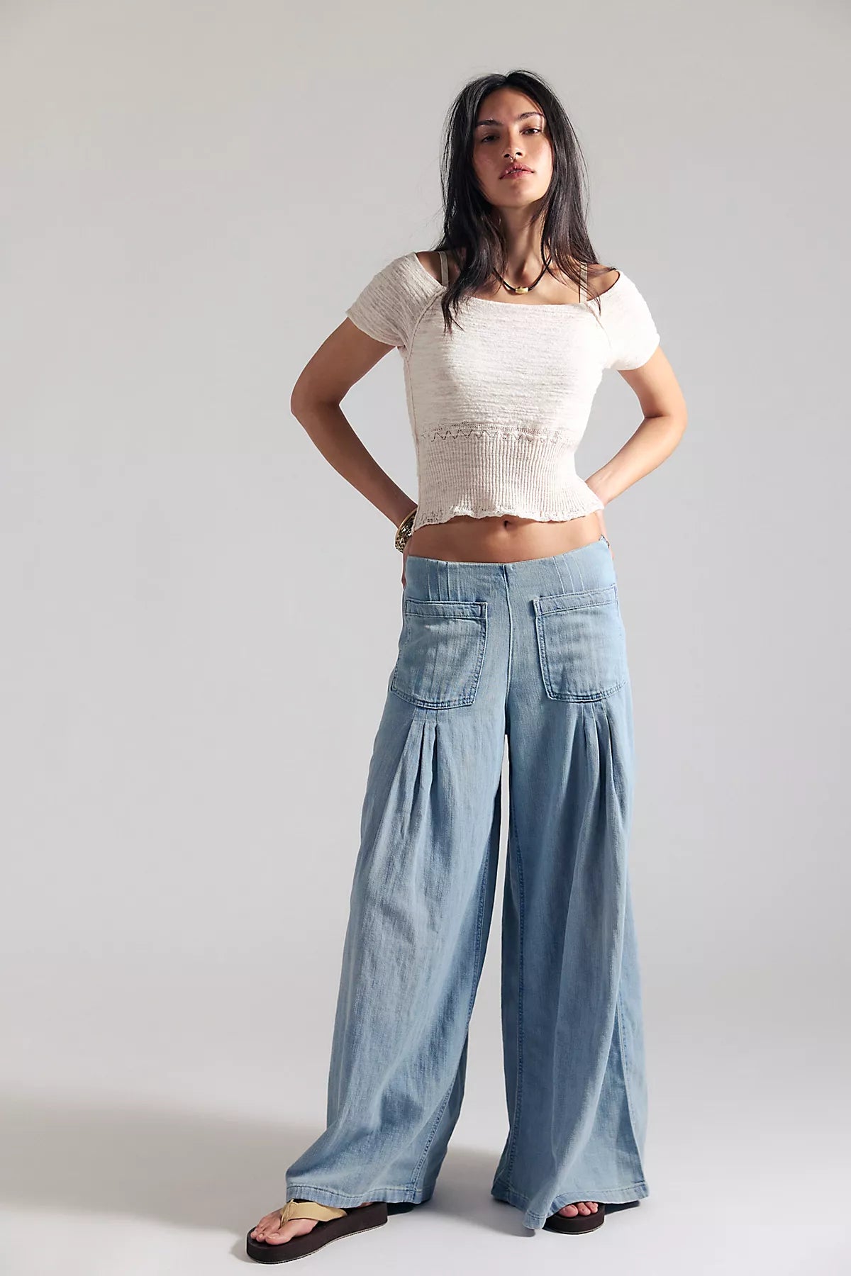 We The Free Plot Twist Pintuck Wide-Leg Jeans