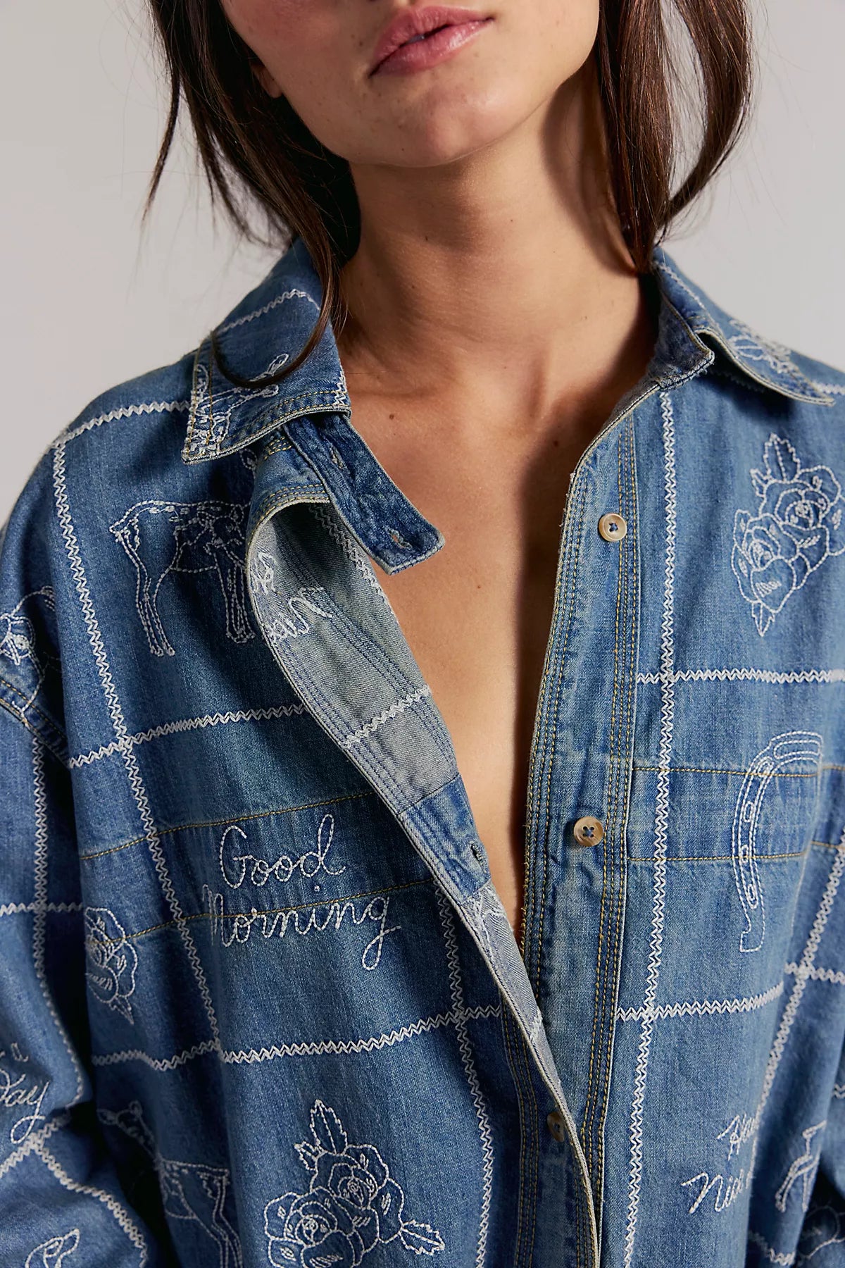 We The Free Have A Nice Day Denim Top