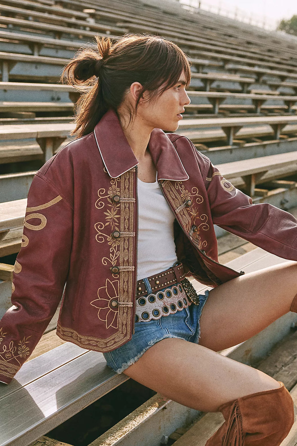 We The Free Lana Leather Band Jacket