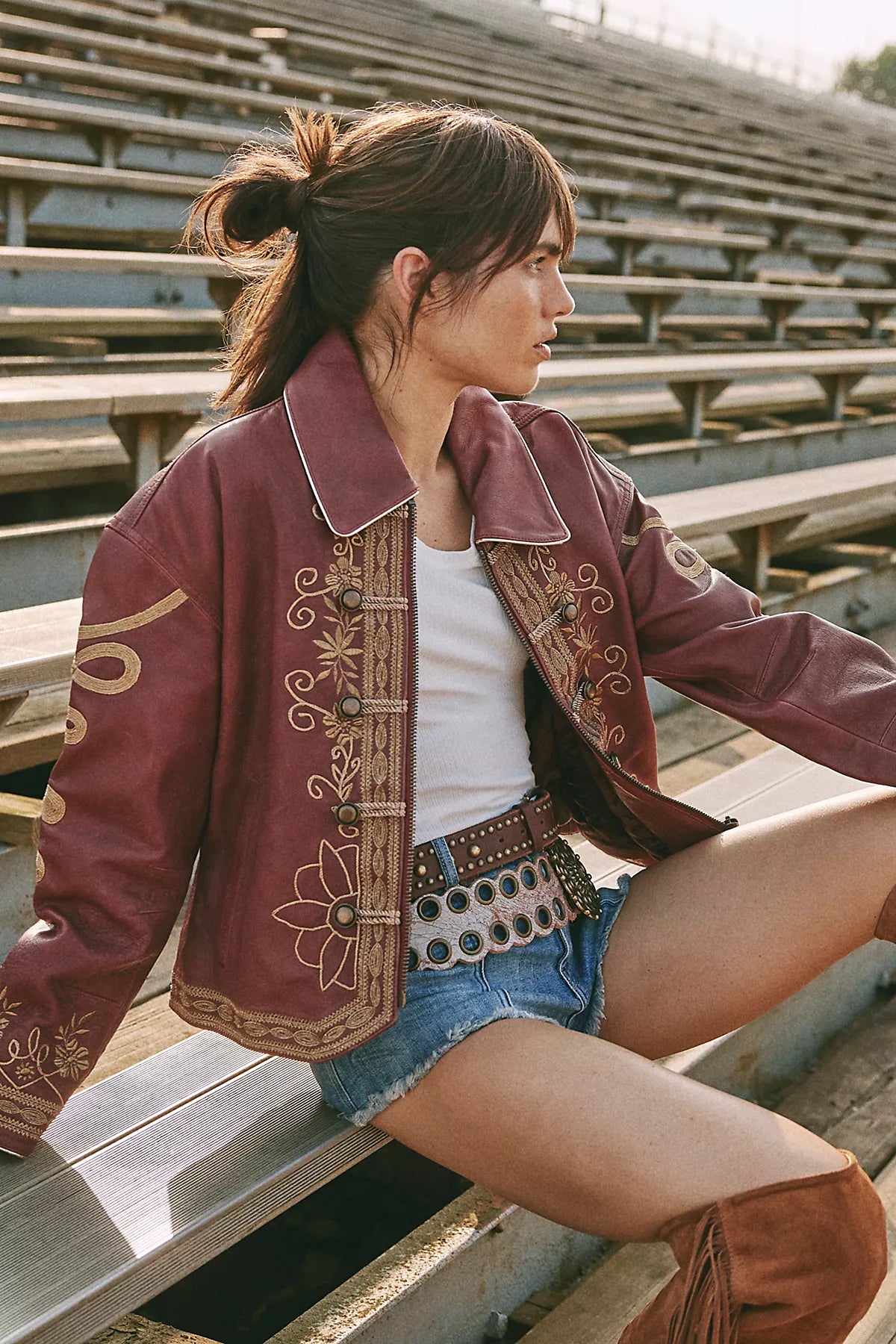 We The Free Lana Leather Band Jacket