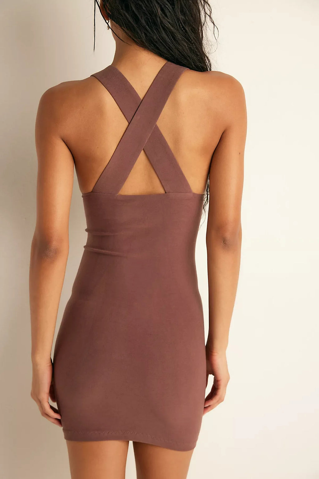 Pearl Cotton Plunge Mini Slip Dress