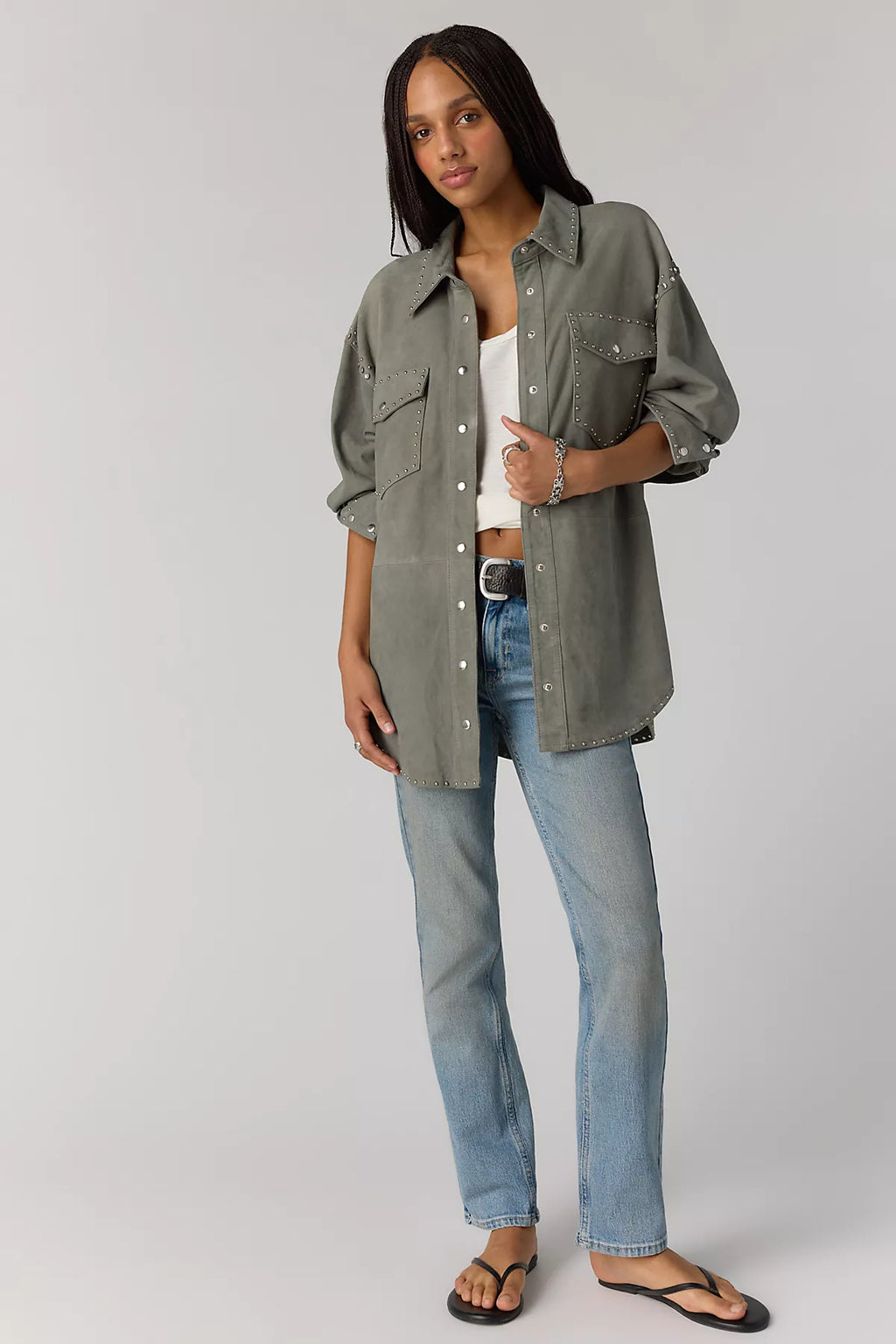 Understated Leather Starburst Shirt Jacket