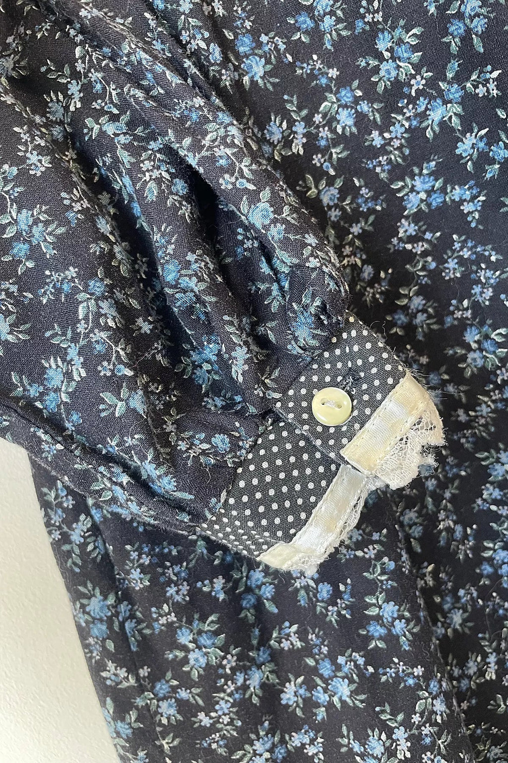 Vintage Gunne Sax Black Blue Floral Velvet Dress Selected by The Curatorial Dept.