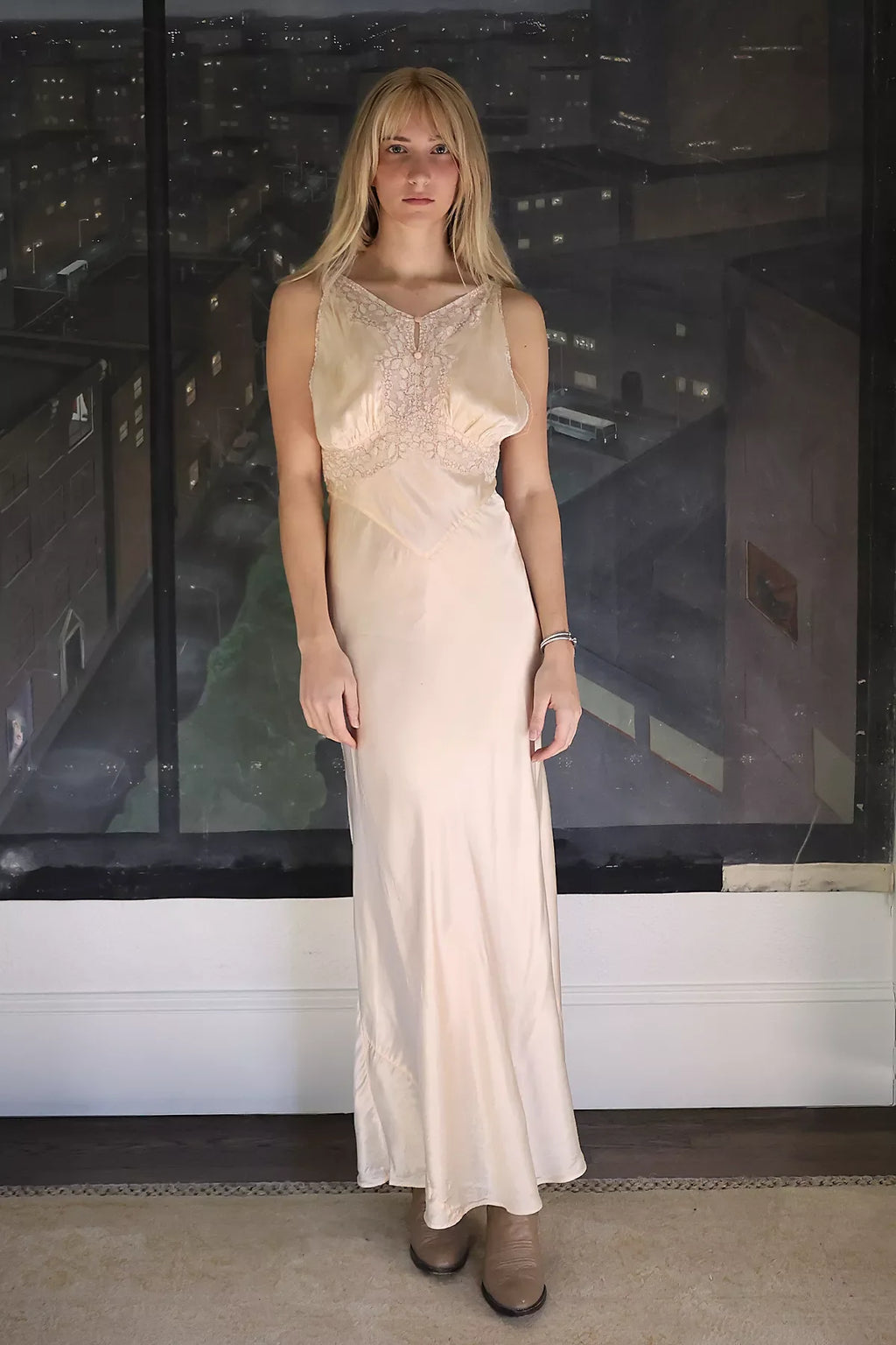 Vintage 1930s Peach Satin Slip Dress by Lauren Owen of Texas