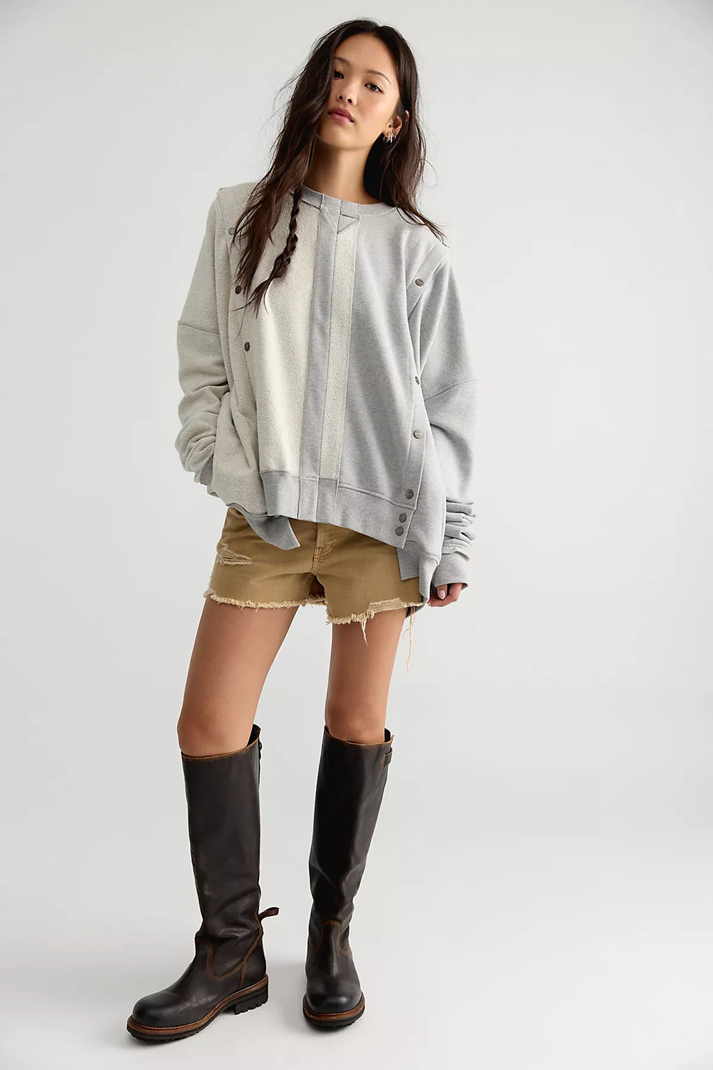 Asparagus Asymmetrical Snap Sweatshirt