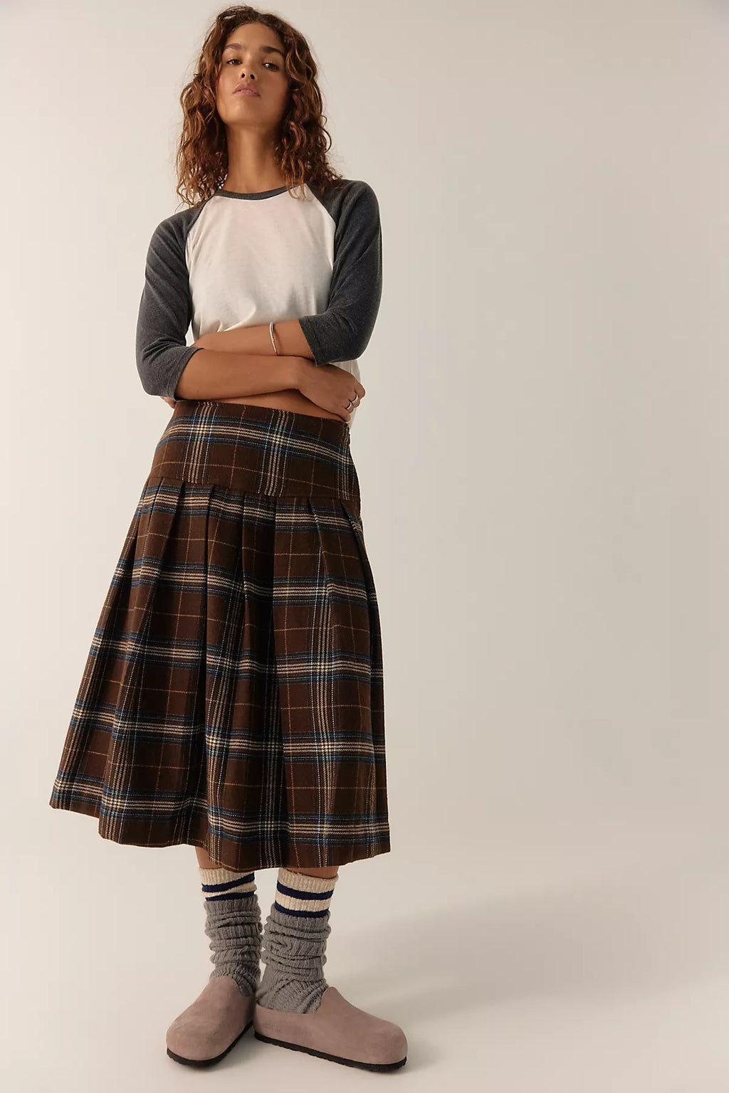 We The Free Skipper Pleated Plaid Midi Skirt