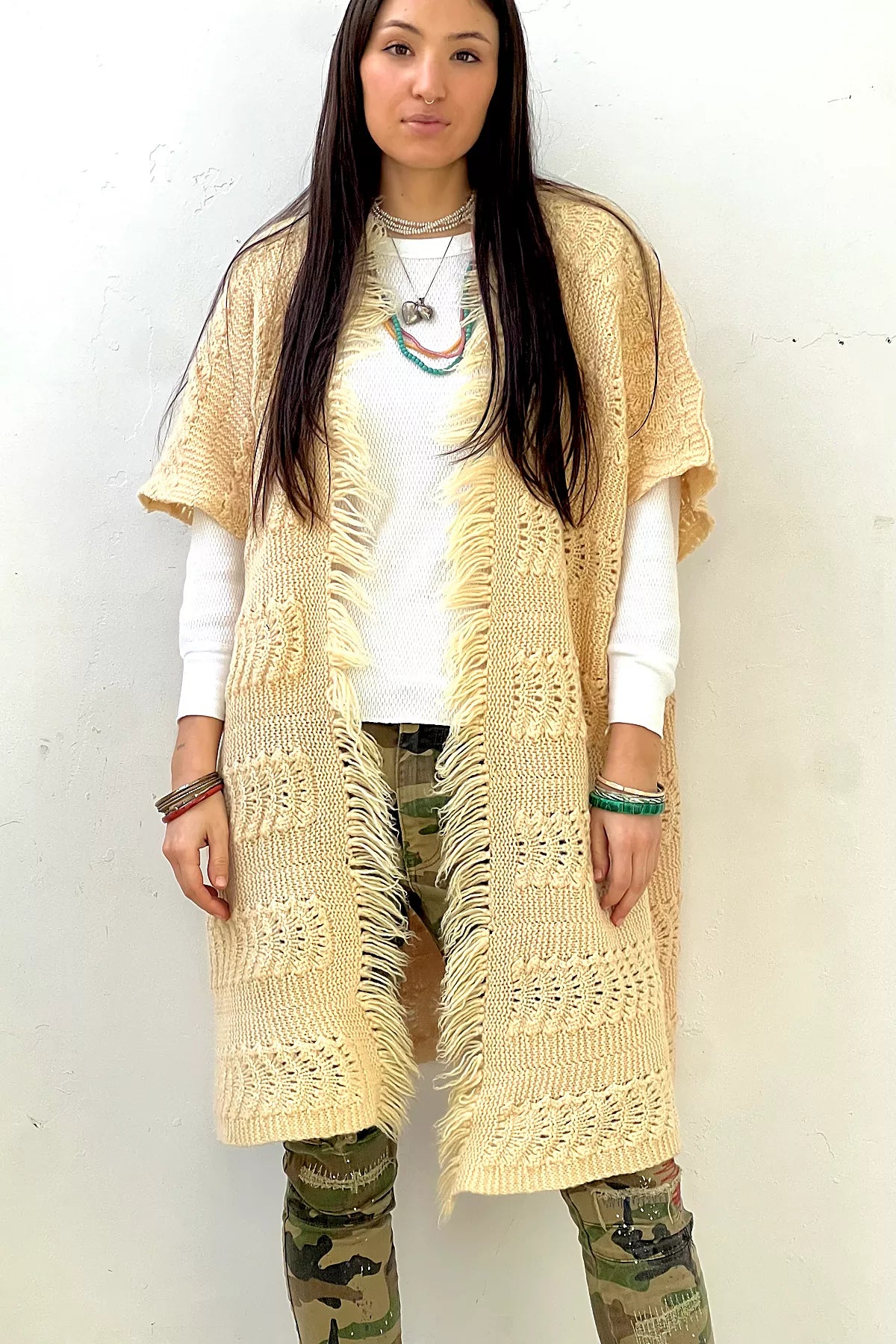 Anna Corinna Reworked Vintage Hand Knit Wool Sweater Coat