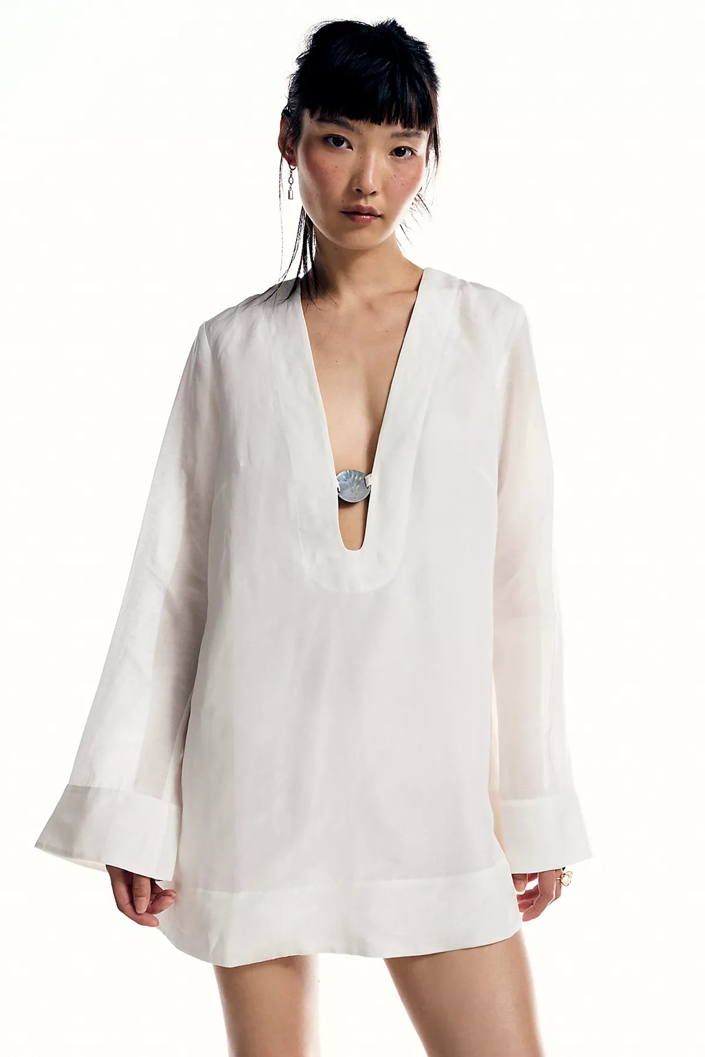 Shona Joy Paloma Plunge Long-Sleeve Mini Dress