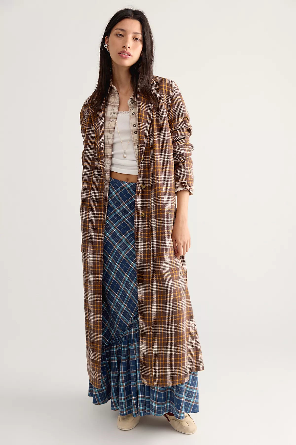 We The Free Monique Plaid Denim Duster