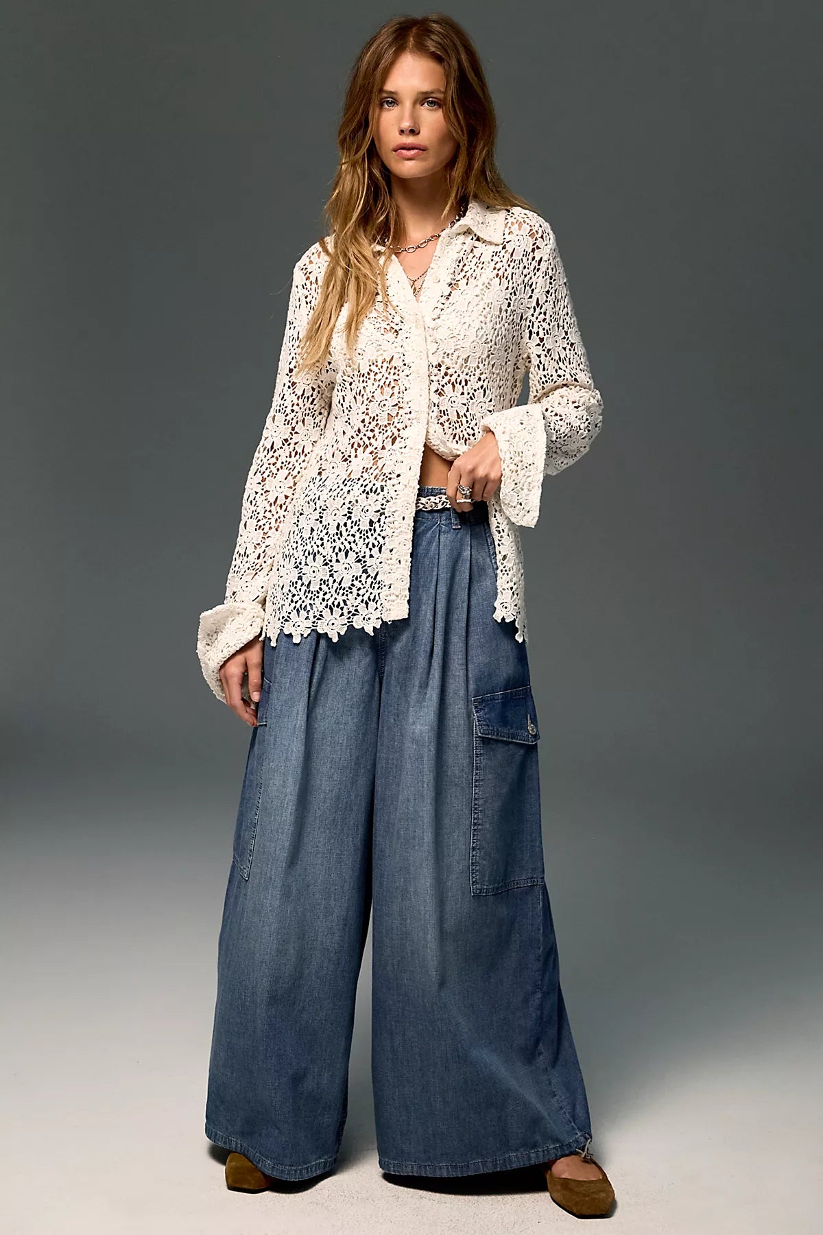 We The Free Wild Winds Cinched Wide-Leg Jeans