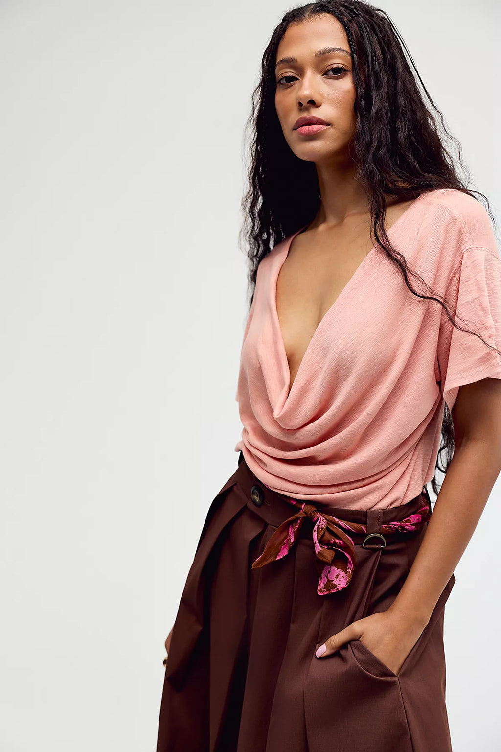 We The Free Tinsley Waterfall Cowl-Neck Top