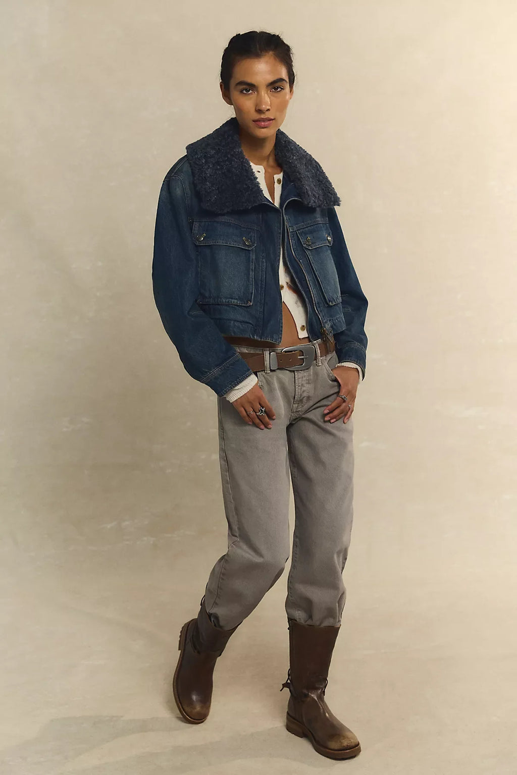 We The Free Heart Land Cozy Denim Cropped Jacket