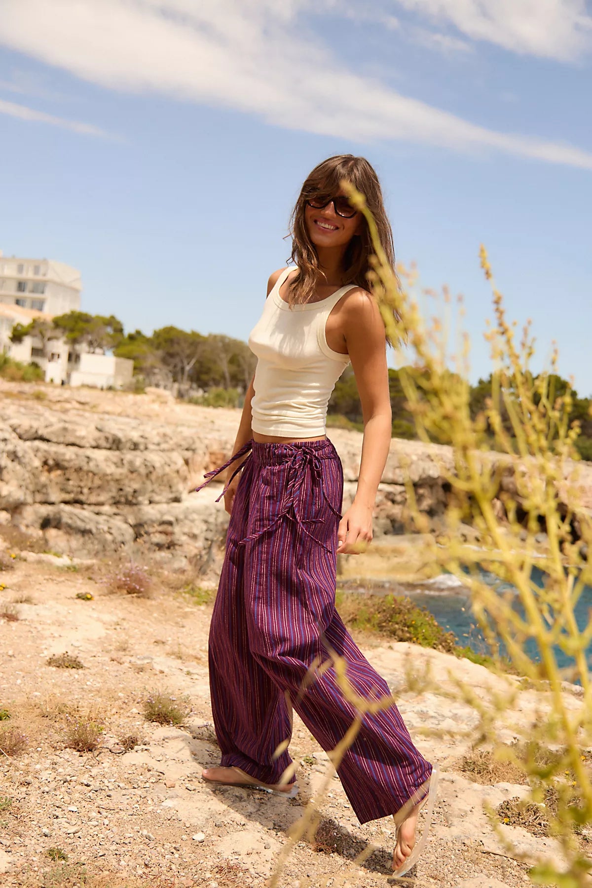 Sun Dazed Cotton-Linen Striped Pants