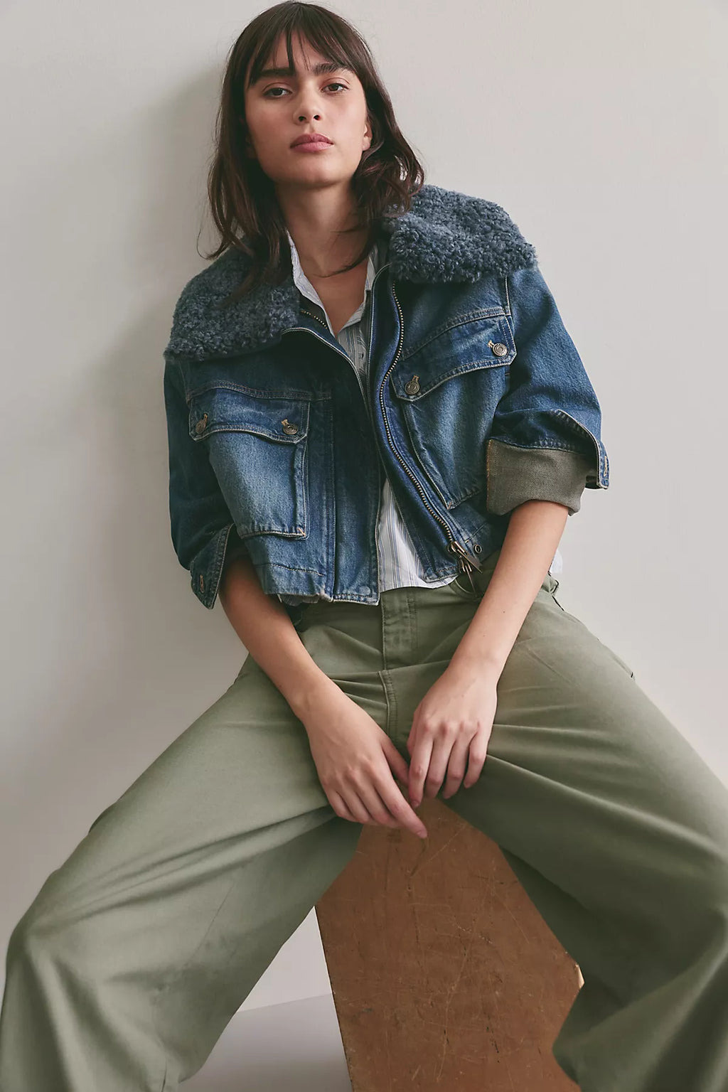 We The Free Heart Land Cozy Denim Cropped Jacket