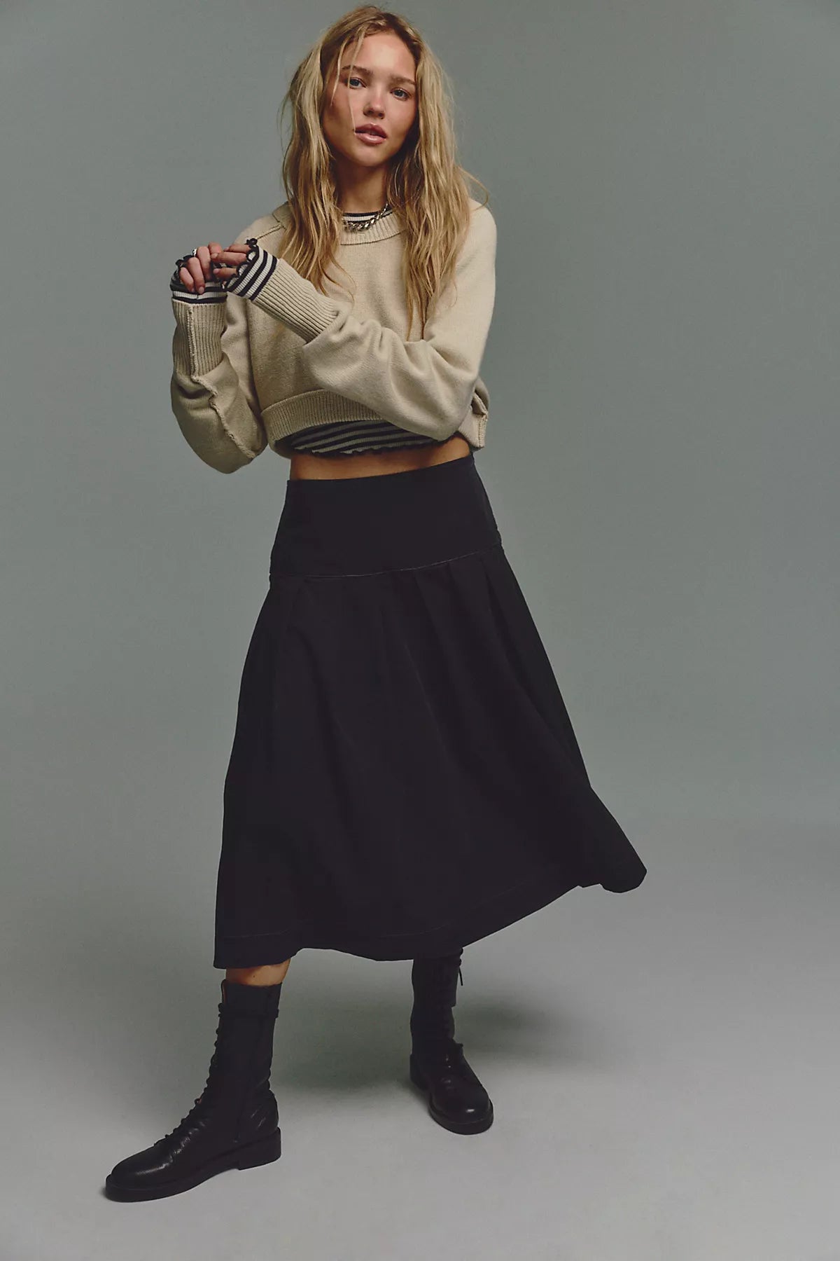 We The Free Skipper Pleated Chino Midi Skirt