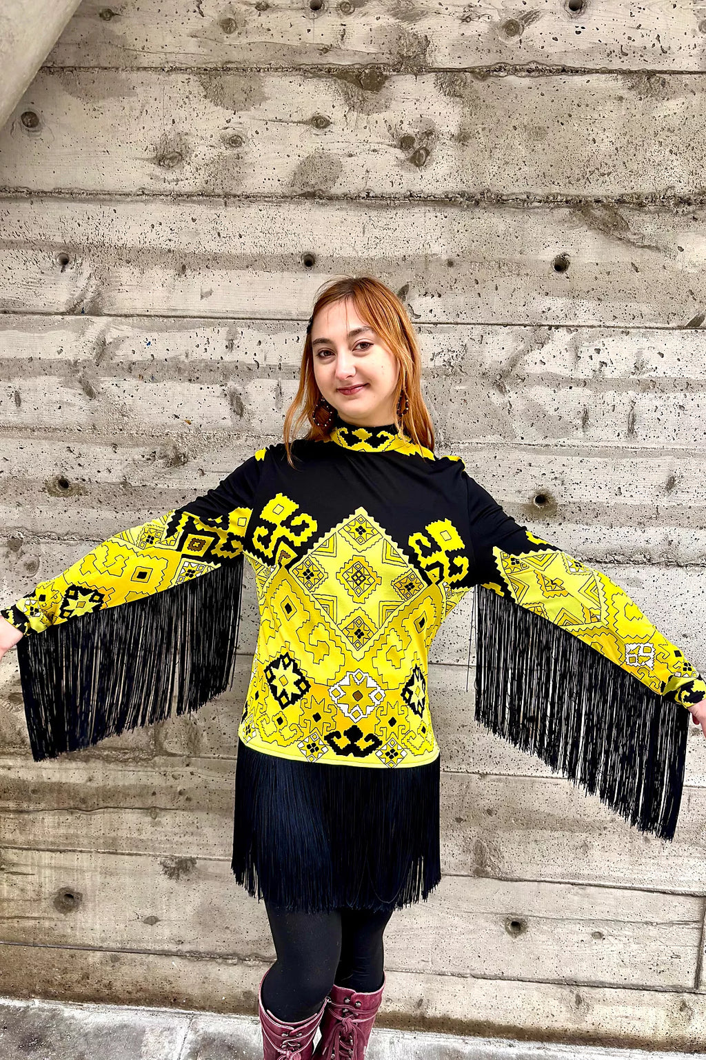 1960’s Fringe Print Dress Selected by Nomad Vintage