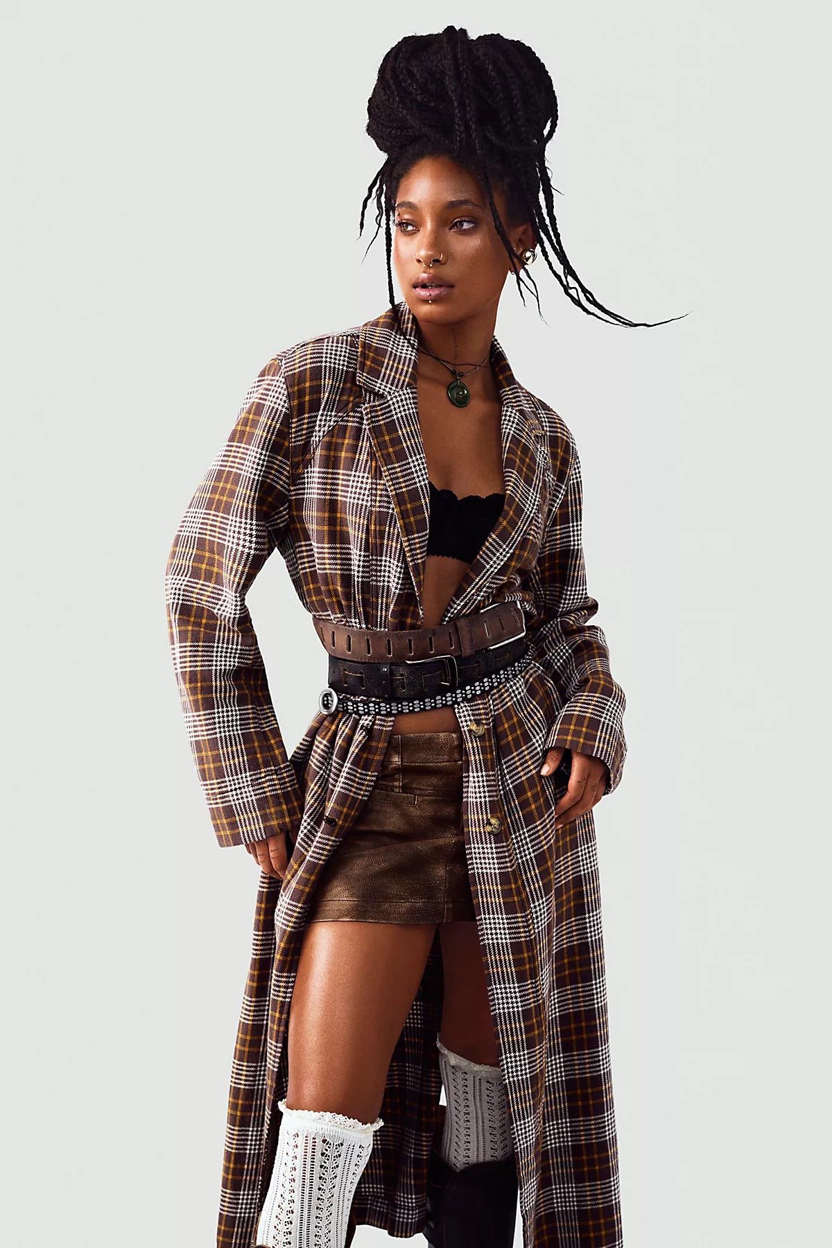 We The Free Monique Plaid Denim Duster