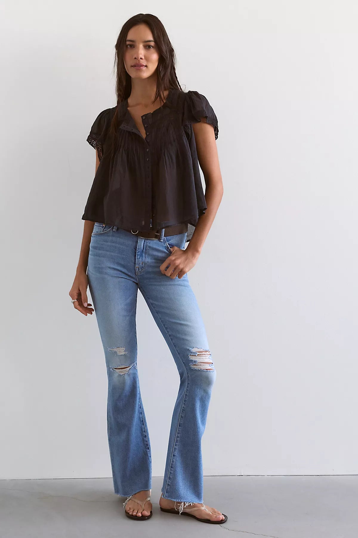 MOTHER The Weekender Frayed Flare Jeans